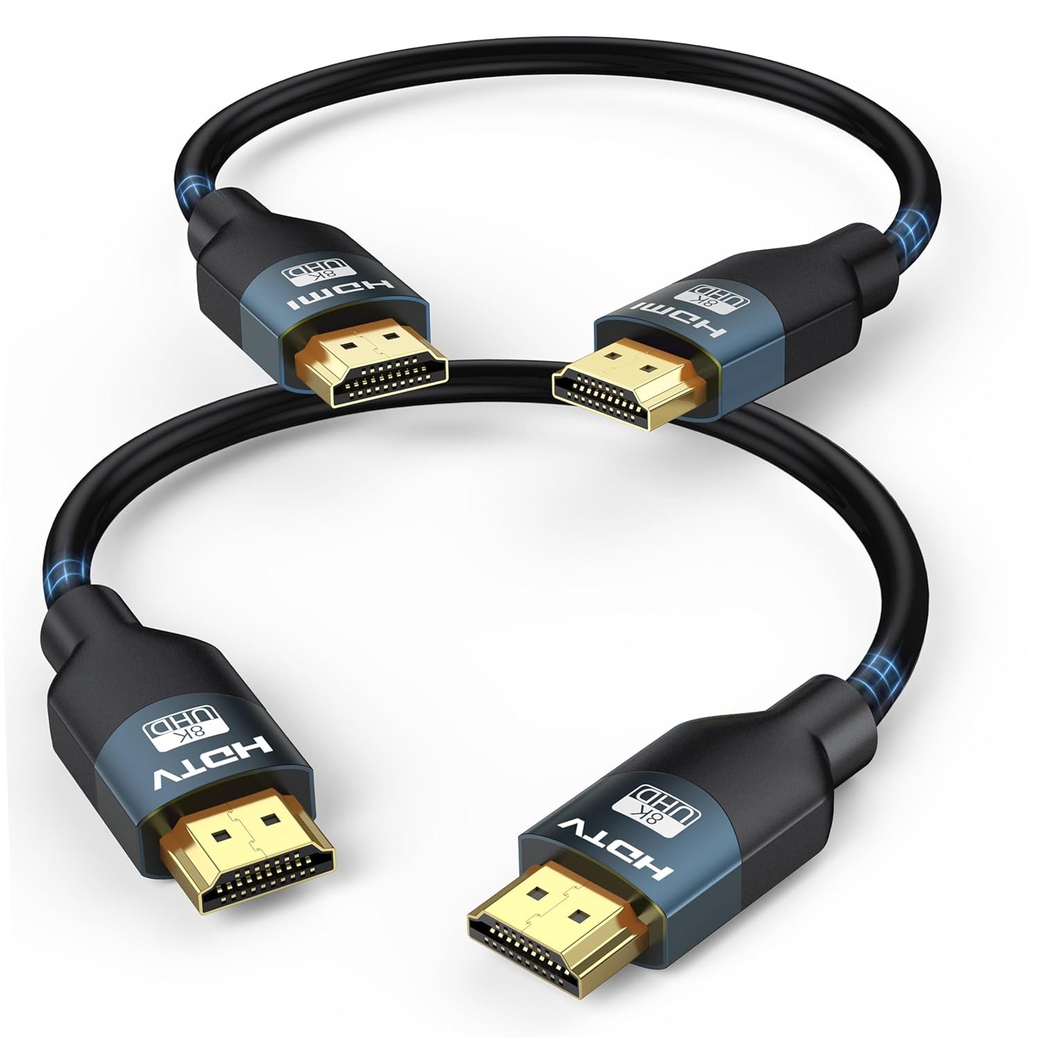 8K HDMI 2.1 Cable 0.5FT（6Inch）2-Pack, Ultra High Speed 48Gbps HDMI Cord, Support HDR10+, eARC, SBTM, QMS, CEC, HDCP 2.3 for TV, Monitor, PC, Laptop, HDMI Switch, HDMI Splitter, KVM, Projector