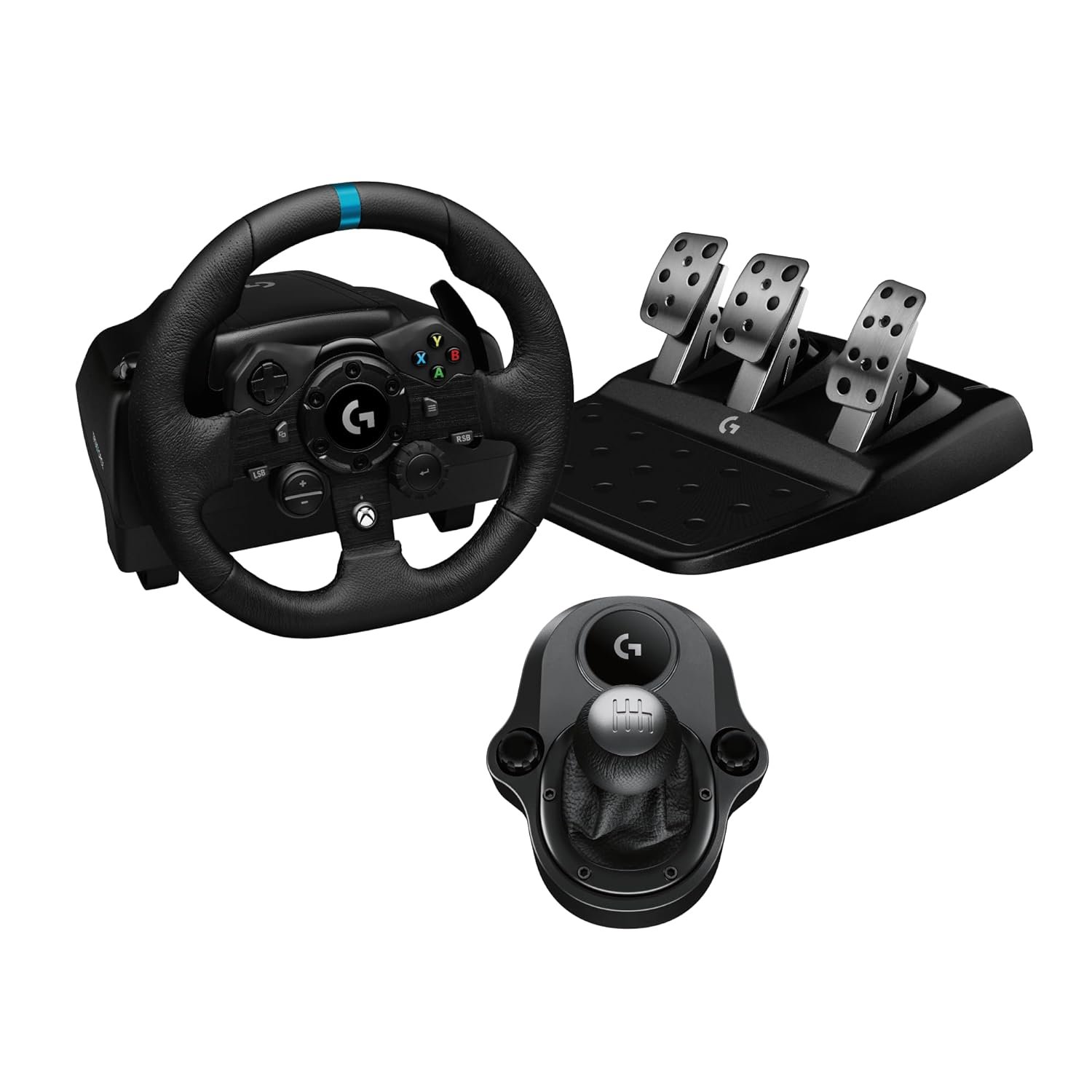 Logitech G Logitech G923 Racing Wheel and Pedals + Driving Force Shifter Bundle, Real Leather Driving Force Shifter – Xbox X|S, Xbox One, PC, Mac – Black (Renewed)