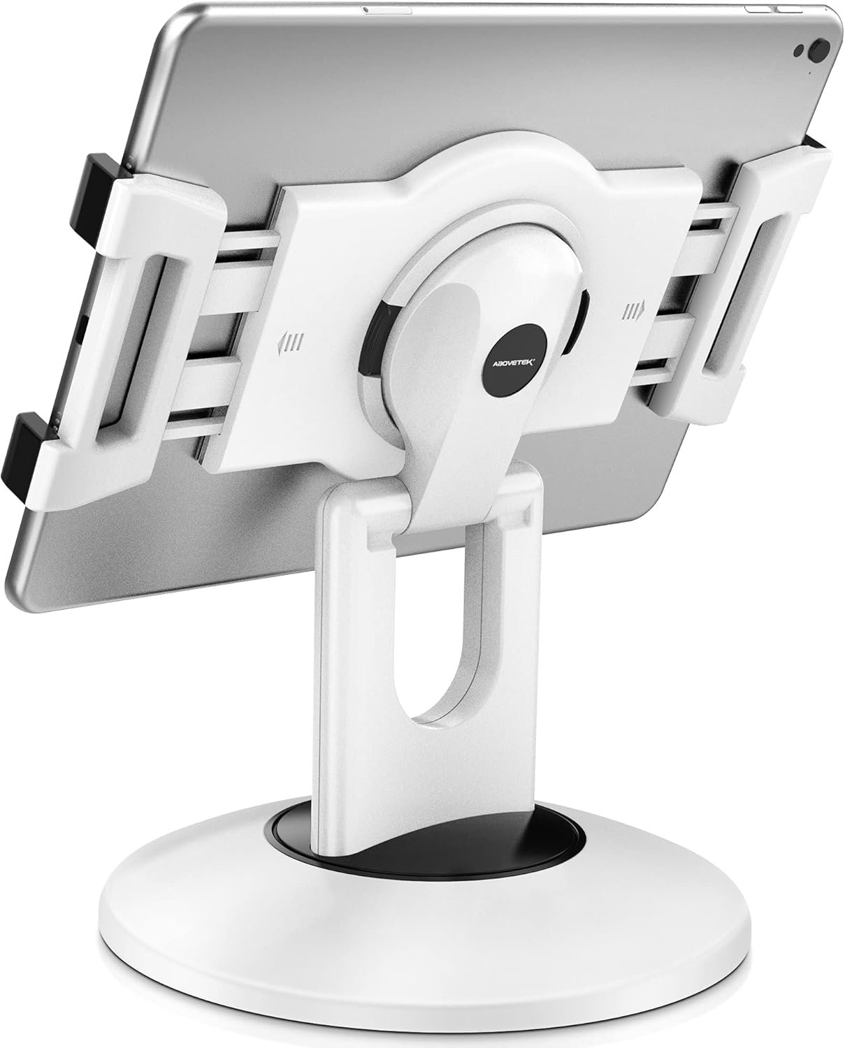 AboveTEK Retail Kiosk iPad Stand, 360° Rotating Commercial POS Tablet Stand, Fits 6″-13″ (Screens) iPad mini Pro-Business Swivel Tablet Holder, for Store Office Reception Kitchen Desktop (White)