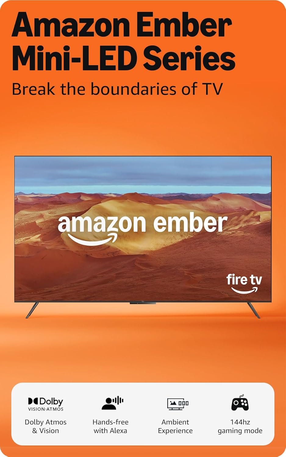 Amazon Ember 75″ Mini-LED Series with Fire TV (newest model), QLED 4K UHD smart TV, Dolby Vision IQ, 144hz gaming mode, Ambient Experience, find shows faster with Alexa+