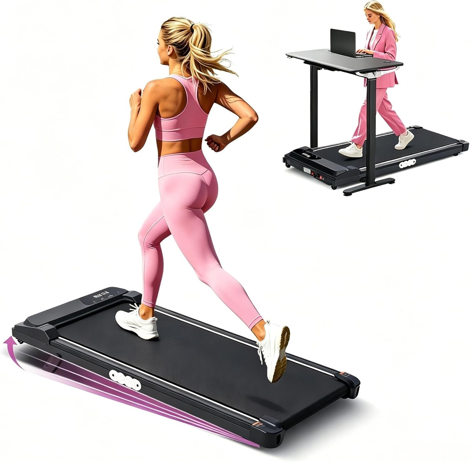 Portable Treadmill with Handles, 2026 Upgrade Under the Desk Walking Pads Treadmills with Handle Bar & Incline, 3.0HP Electric Small Compact Treadmills for Home Small Spaces, 0.6-7.6MPH, 350LBS