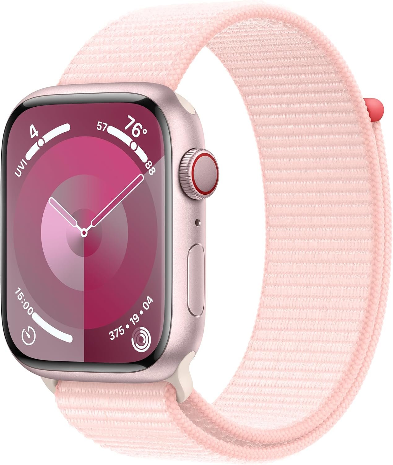 Apple Watch Series 9 [GPS + Cellular, 45mm] – Pink Aluminum Case with Pink Sport Loop, One Size (Renewed)