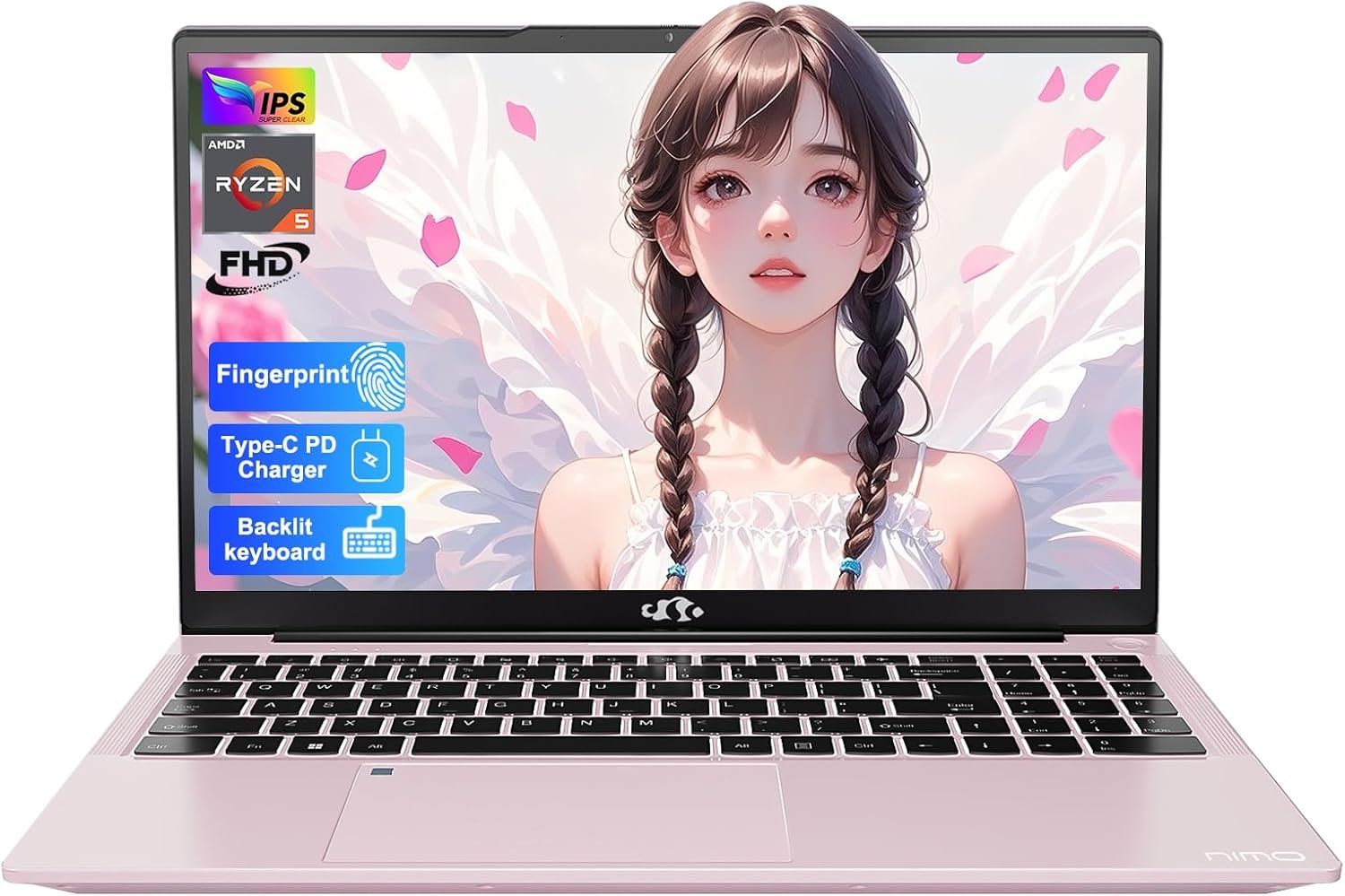 NIMO 15.6” FHD IPS Student-Laptop-Computer – 16GB RAM 512GB SSD, AMD Ryzen 5(Beat i5-1135G7, 4 Cores Up to 3.7GHz), 65W Type-C, 2 Years Warranty, Fingerprint, Backlit Keyboard, Wi-Fi 5, BT5.2