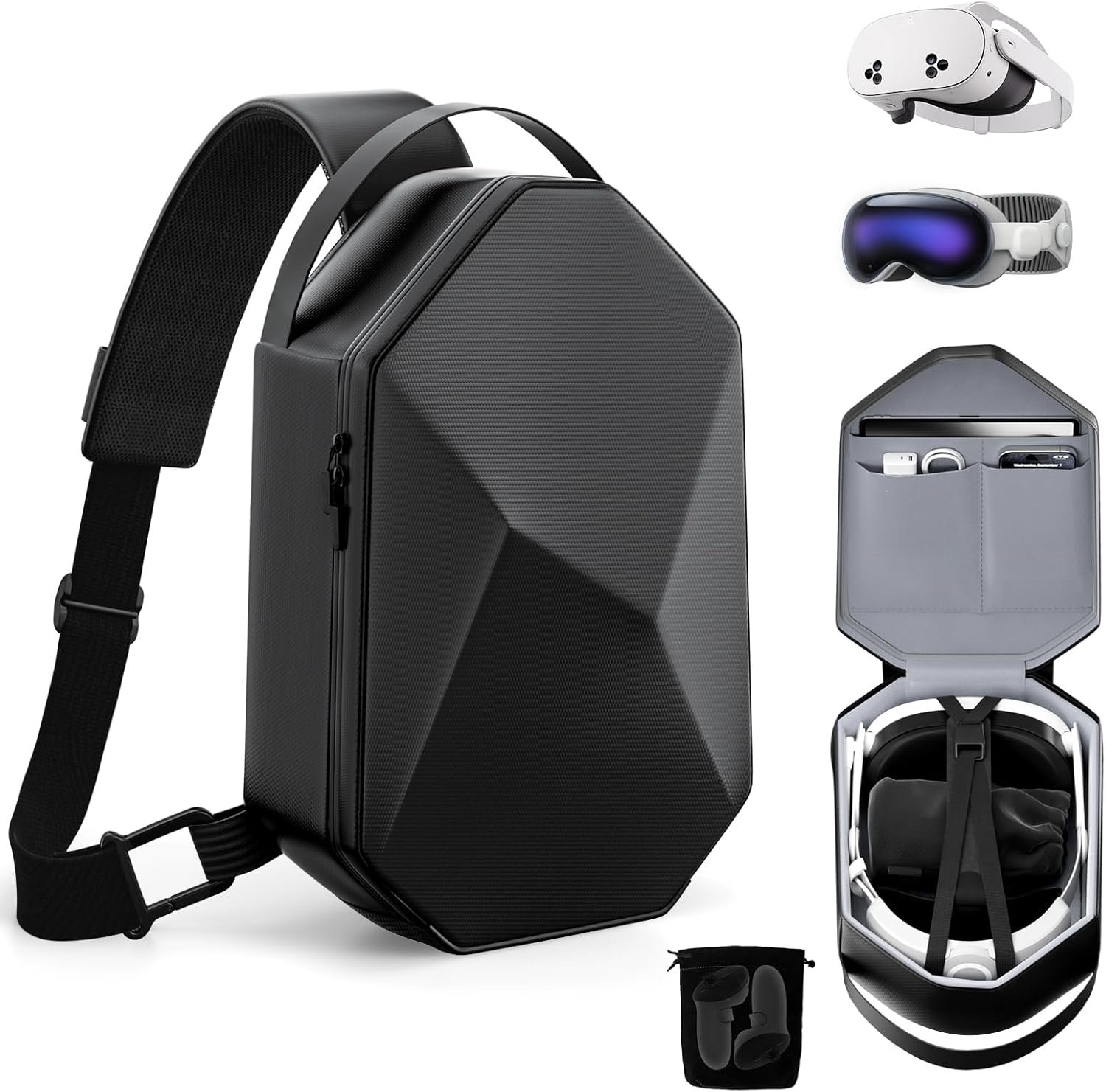 TOENNESEN Carrying Case for Meta Quest 3S/3/2, Fits BOBOVR/KIWI Battery Head Straps, Half-Hard VR Travel Bag with Shoulder Strap, Storage for Headset Controllers