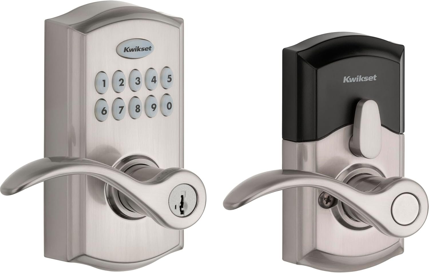 Kwikset SmartCode 955 Pembroke Light Commercial 10-Button Keypad Electronic Lever, Convenient Keyless Entry, 3-Year Battery Life and High Traffic Durability in Satin Nickel