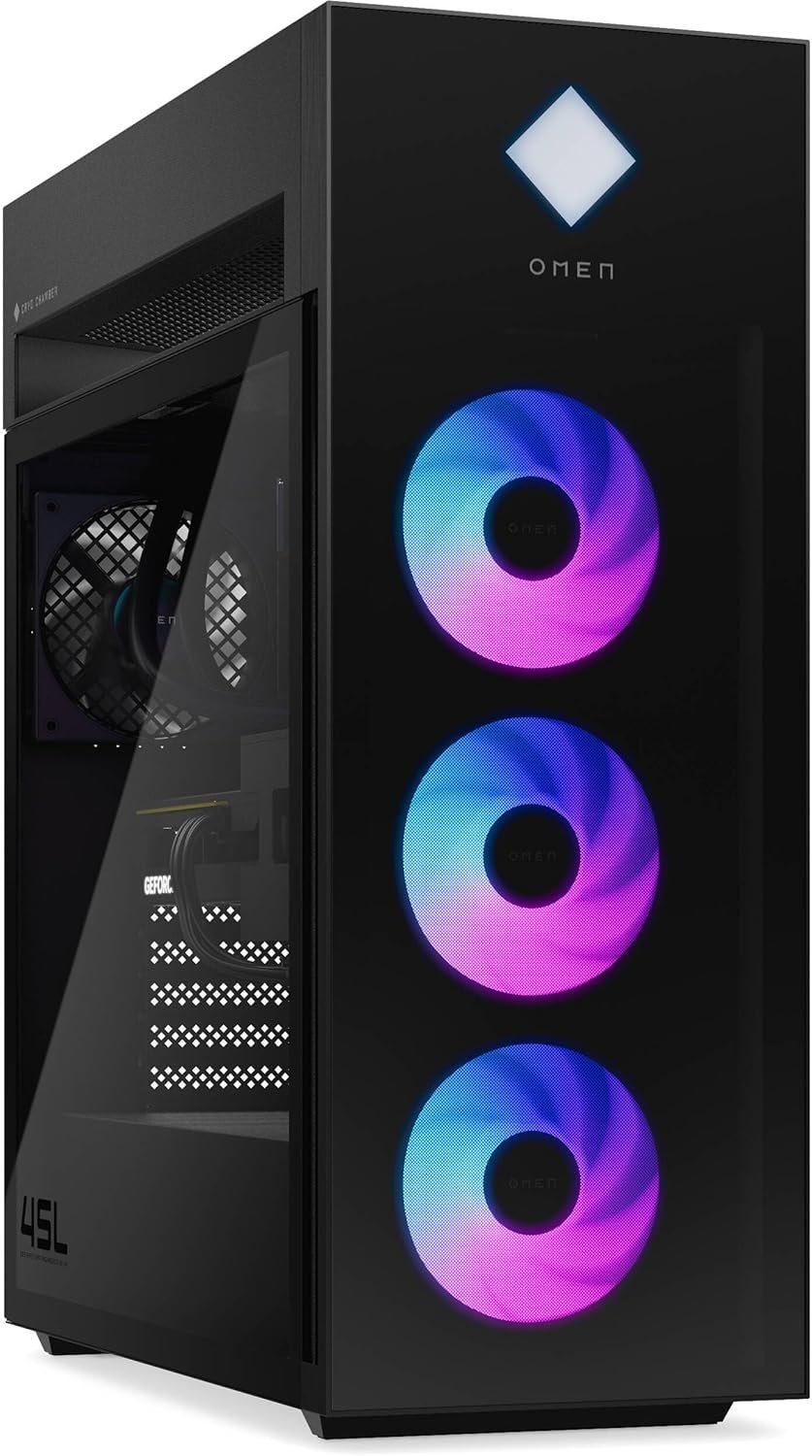 HP. OMEN 45L GT22 Gaming Desktop PC- Intel Core Ultra 9 285K up to 5.7 GHz Processor, 64GB DDR5 RAM, 2TB NVMe SSD, NVIDIA GeForce RTX 5070, Liquid Cooling, RGB Lighting, AI Copilot, Windows 11 Pro