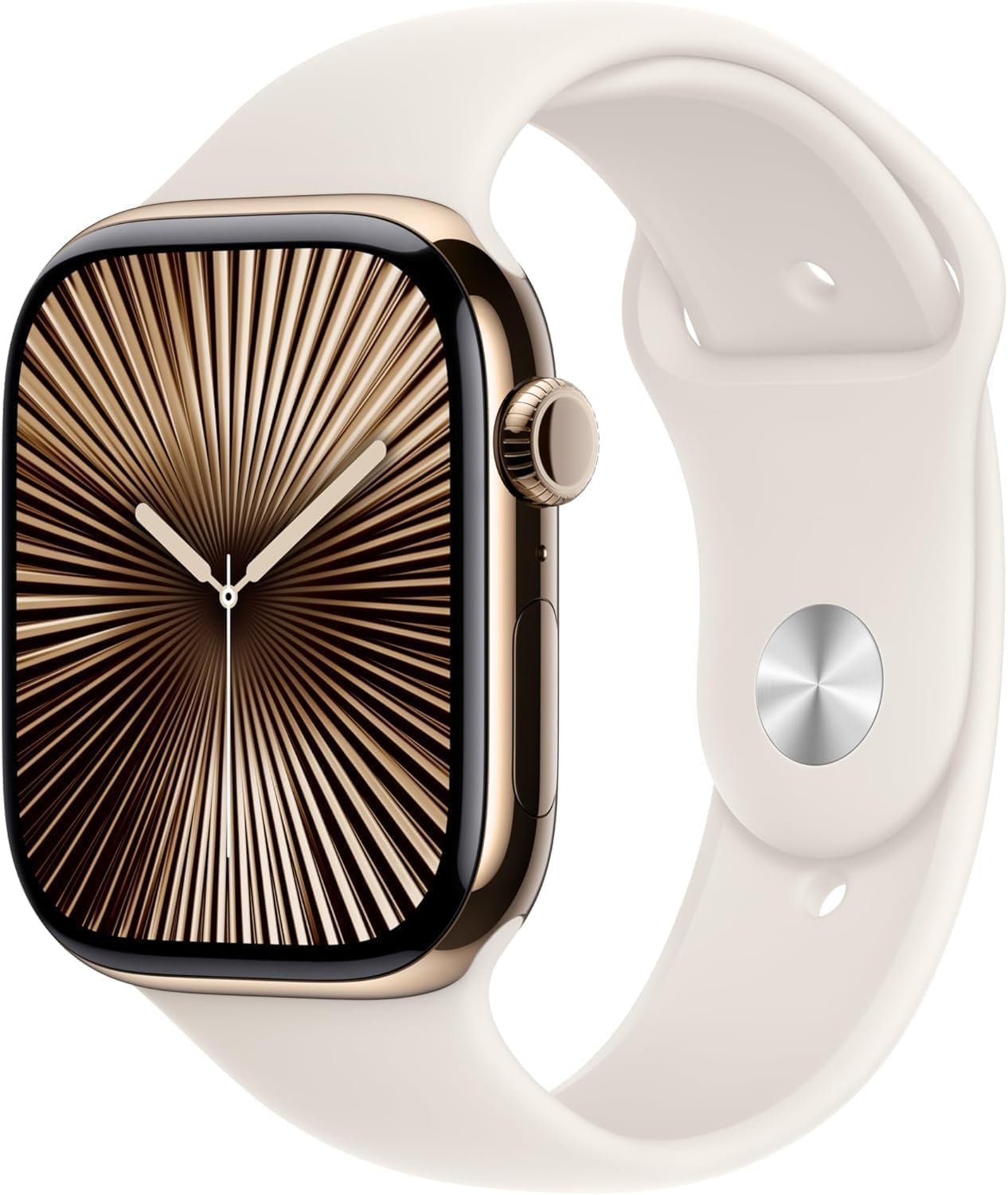 Apple Watch Series 9 [GPS + Cellular, 41mm] – Gold Stainless Steel Case with Starlight Sport Band, M/L (Renewed)