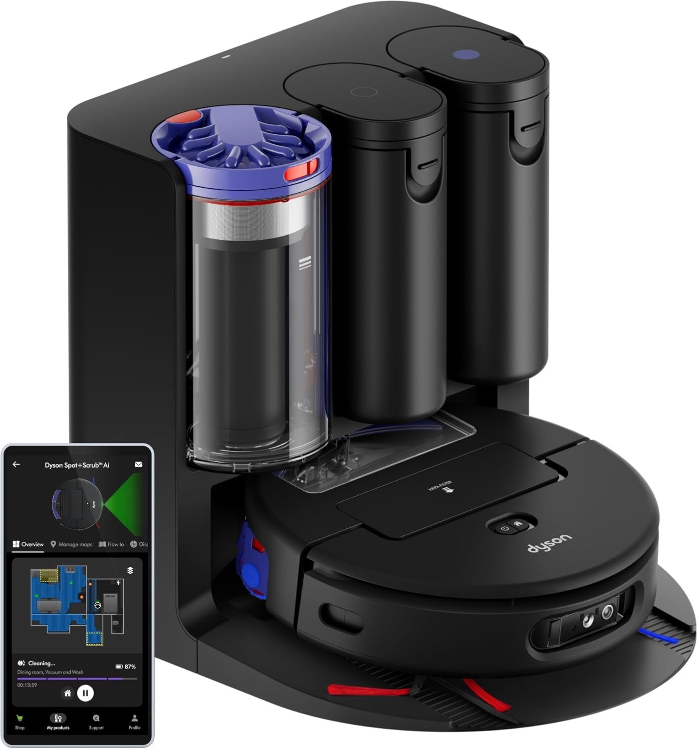 Dyson Spot+Scrub Ai™ Wet and Dry Robot Vacuum – Self Cleaning Wet Roller, 18000 PA Suction, Detangling Roller, Ai Stain Identification