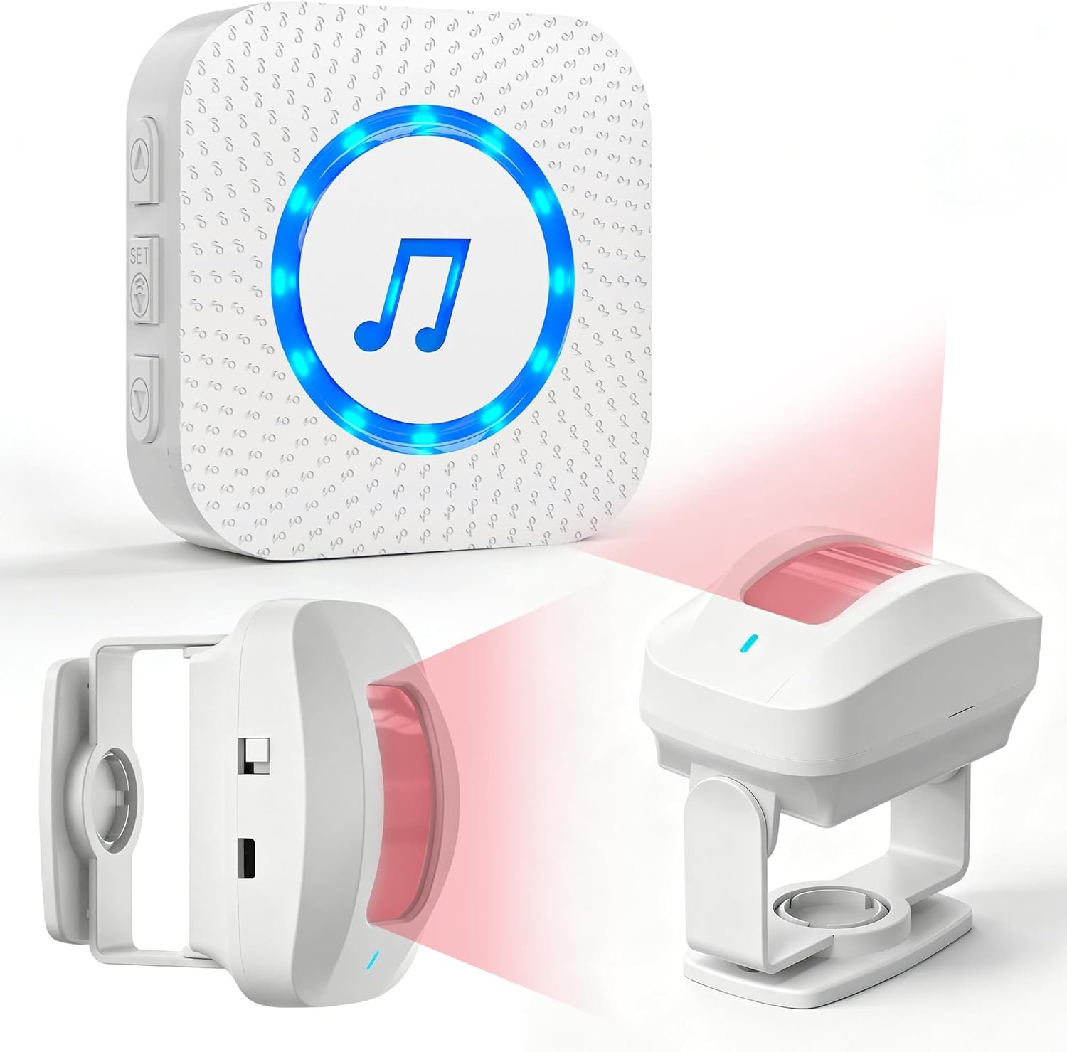 SanJie Wireless Motion Sensor Alarm, Doorbell for Fast Detection PIR Entry Alert for Elderly, Motion Detector Alarm Chime for Home/Business with 500FT Range, 0-110dB, 55 Chimes(2 Detector+1 Receiver)