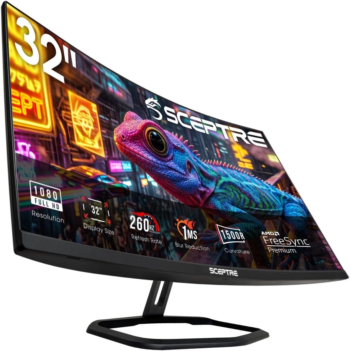 New! Sceptre Curved 32 inch Prime Gaming Monitor 1080p 1500R 110% sRGB HDMI X2 up to 240Hz, DisplayPort X2 up to 260Hz FreeSync Premium 1ms Build-in Speakers, Machine Black 2027 (C325B-FW260D.A1)