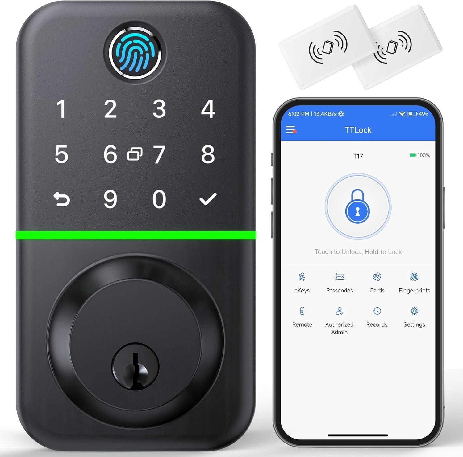 Smart Door Lock Deadbolt with Keypad: Keyless Entry Door Lock – Fingerprint Lock for Front Door – Electronic Lock with Bluetooth and APP Control