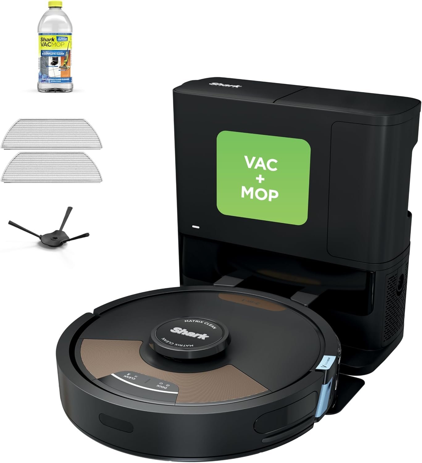 Shark Matrix Plus 2in1 Robot Vacuum & Mop with Sonic Mopping, Matrix Clean, Home Mapping, HEPA Bagless Self Empty Base, CleanEdge, for Pet Hair, WiFi, Black/Brass, AV2620WA (Renewed)