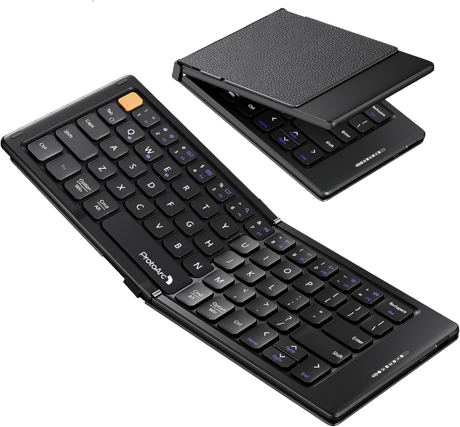 ProtoArc Foldable Compact Keyboard for Phone and Tablet, XK04 Pocket-Sized Travel Bluetooth Keyboard with PU Leather Cover, 3 Device Workflow for On-the-Go Typing – Black