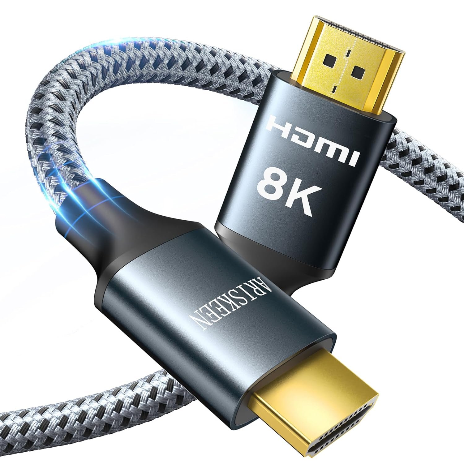 ARISKEEN 8K HDMI Cable 20FT, 48Gbps High Speed HDMI 2.1 Cable, 8K 60Hz, 4K 120Hz 144Hz Support for HDR 10, HDCP 2.2 2.3, eARC, DTS:X, Braided HDMI Cord Compatible with Laptop/HDTV/Monitor – 20 Feet