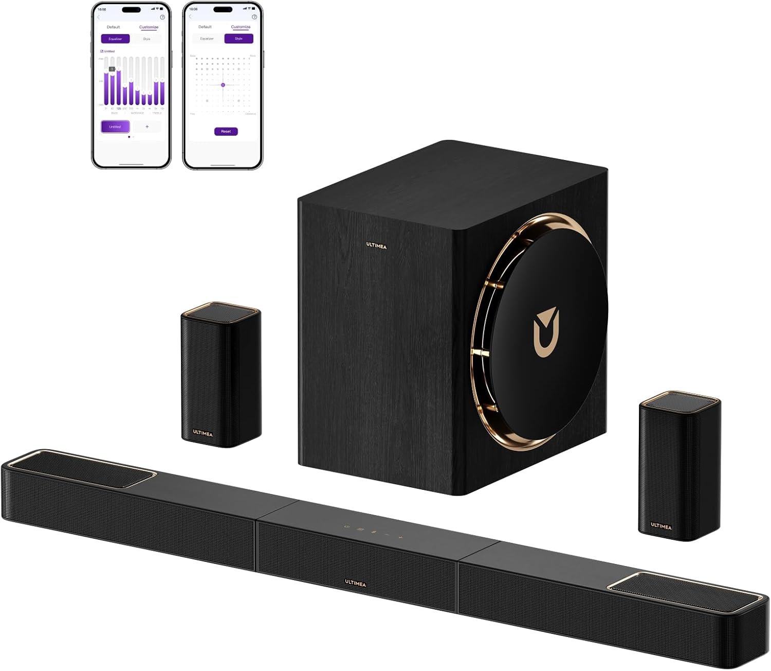 ULTIMEA Skywave X60 7.1.4ch Professional Wireless Surround Sound System for TV w/Dolby Atmos, 840W Sound Bar with 8″ Wireless Subwoofer, 28Hz Low Frequency, GaN Amplifier, 4K HDR Pass-Through