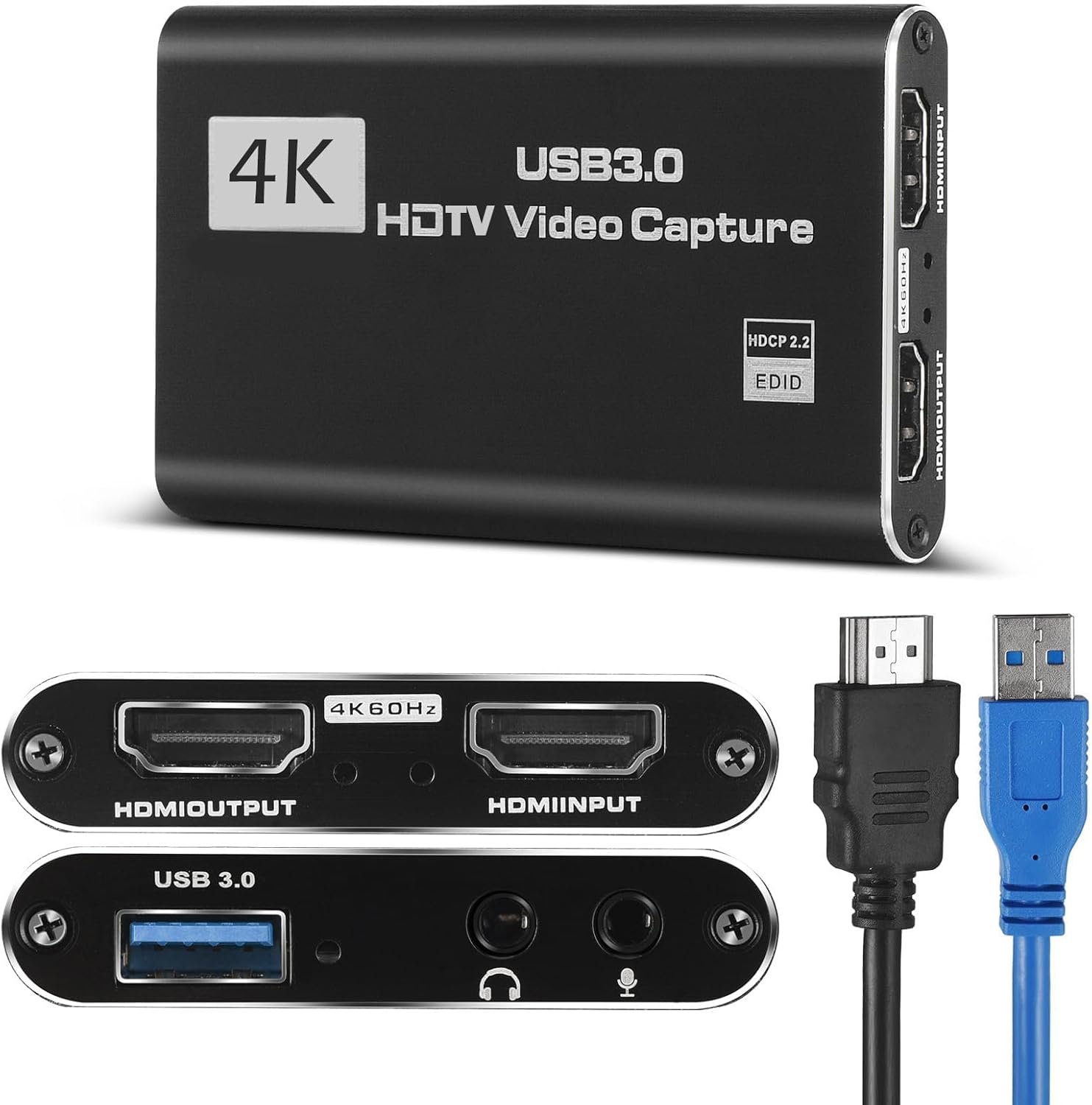 4K HDMI Video Capture Card, Plug & Play USB 3.0 Gaming Capture Card with Microphone – No Driver Needed for PC/Mac, 1080P 60FPS for Nintendo Switch, PS5, PS4, Xbox, OBS Streaming