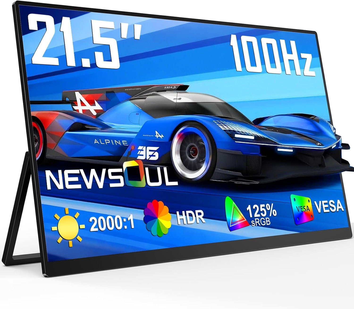 21.5” Large Portable Monitor for Laptop 100Hz Ultra-Fast IPS Gaming Monitor, QLED 125%sRGB | 2000:1 Contrast | Built-in Stand, Speaker and VESA, USB-C HDMI Second Screen Efficient Work Gaming