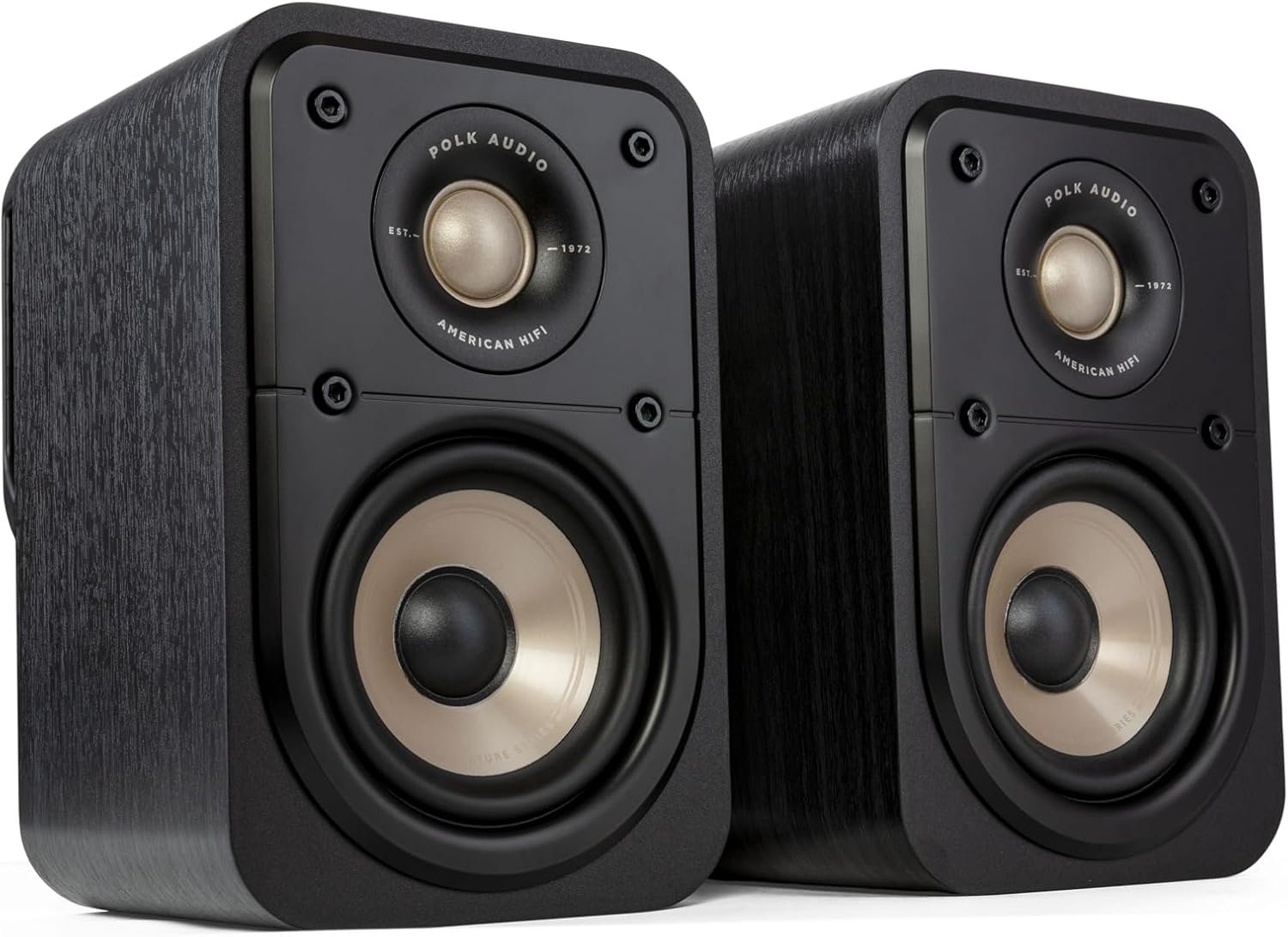 Polk Signature Elite ES10 Surround Sound Speakers – Hi-Res Audio Certified, Dolby Atmos & DTS:X Compatible, 1″ Tweeter & 4″ Woofer, Power Port Technology for Bass (Pair, Stunning Black)