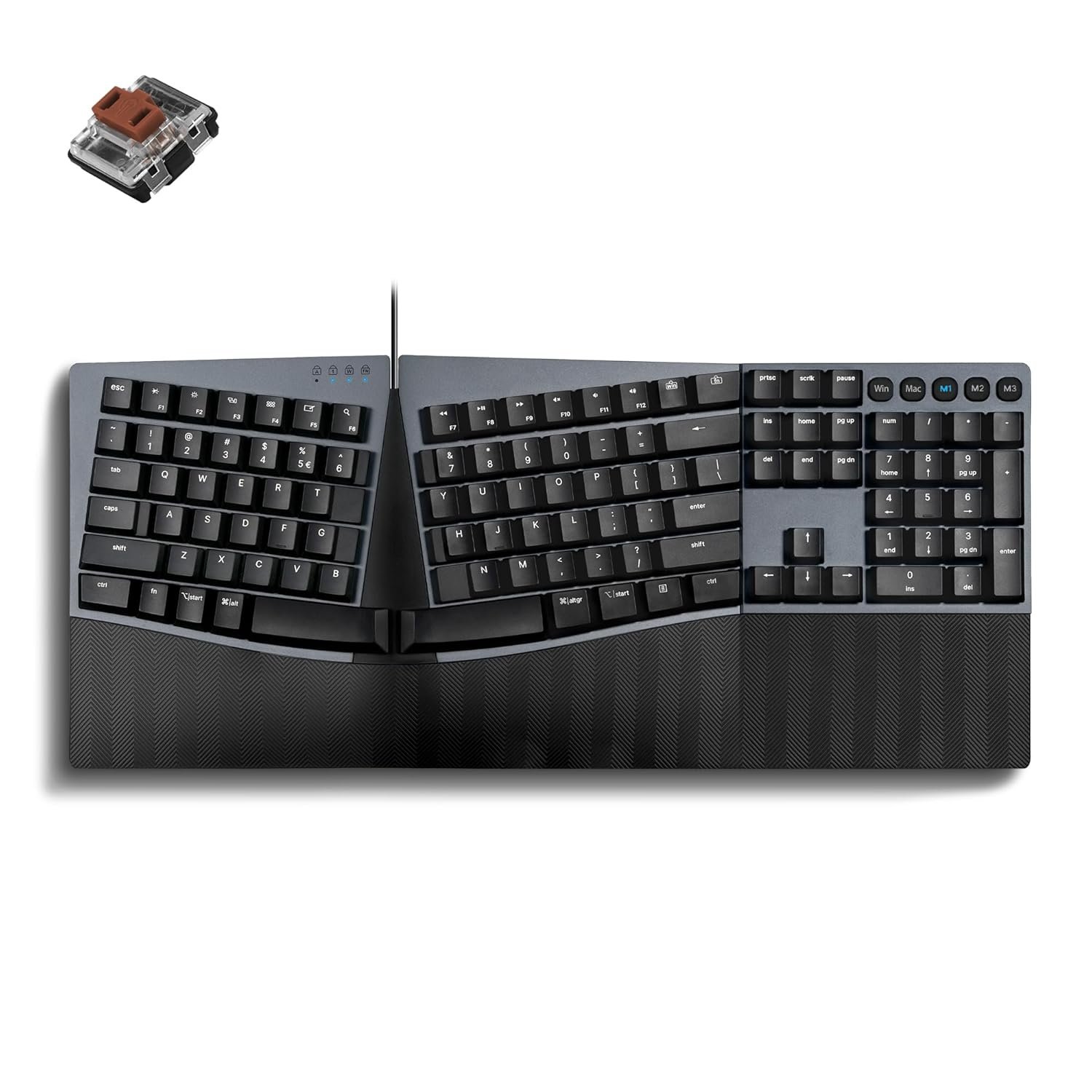 Perixx PERIBOARD-535BR [Firmware Updated] Wired Ergonomic Mechanical Keyboard – Full-Size – Low-Profile Brown Tactile Switches – NKRO Anti-Ghosting – Compatible with Windows and macOS