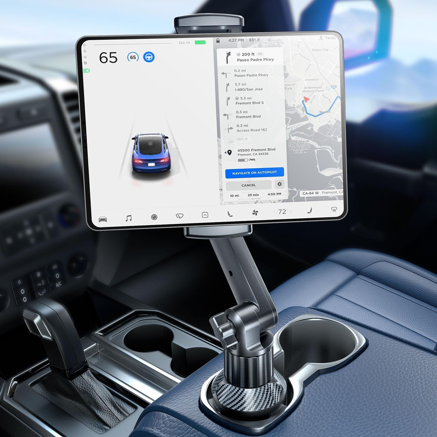 eSamcore Tablet Holder for Car, for iPad Stand Cup Holder Car Mount with 1.57″ Depth Large Clamp 15″ Height Adjustable Tab Mount Holder for 6″-12.9″ Cell Phone iPhone Travel iPad Accessories
