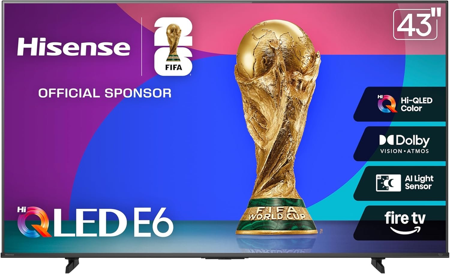 Hisense 43″ E6 Cinema Series Hi-QLED 4K UHD Smart Fire TV (43E6QF) – AI Light Sensor, Dolby Vision · Atmos, Voice Remote with Alexa, Motion Rate 120, HDR 10+ Adaptive, Game Mode Plus