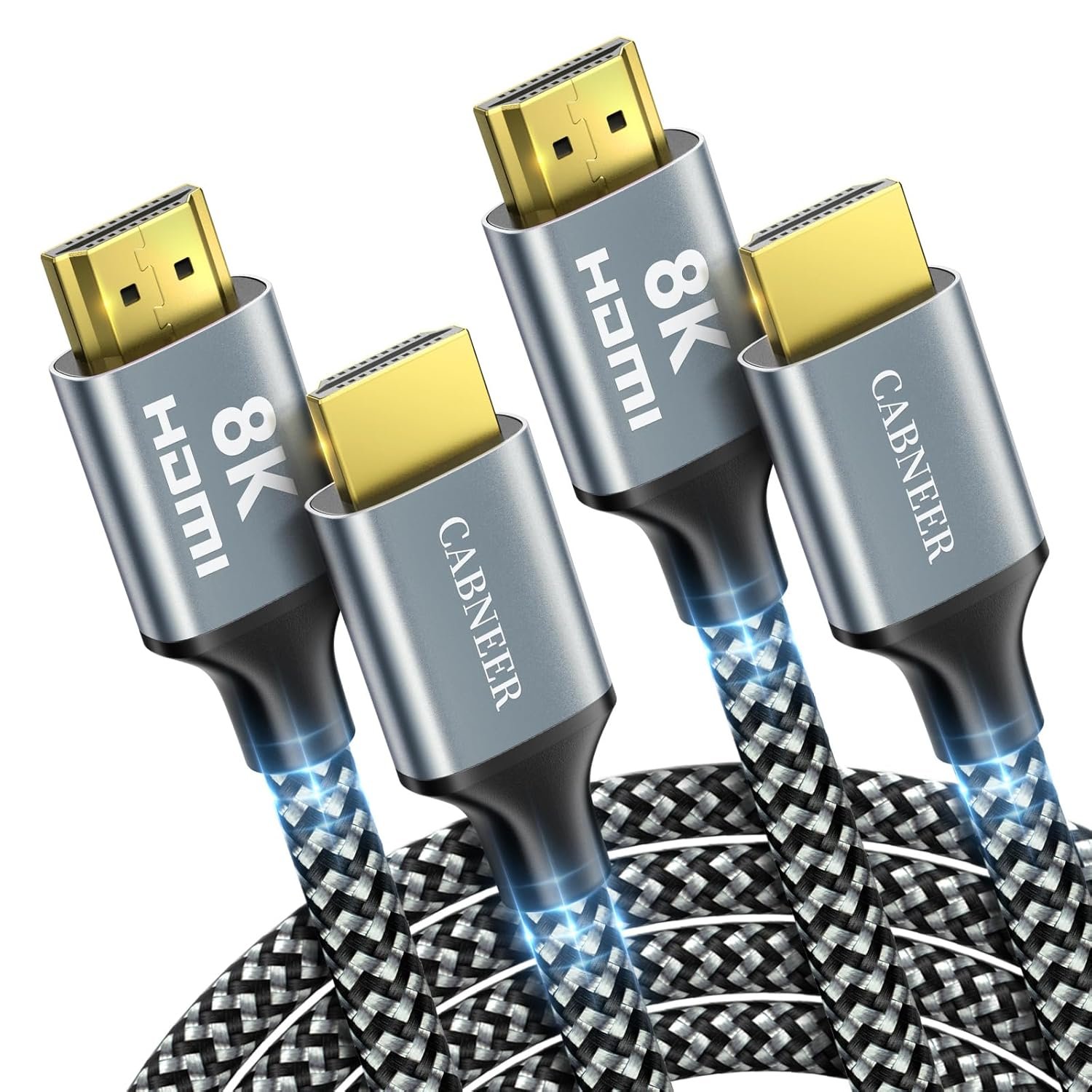 8K HDMI Cable 2 ft 2Pack, 48Gbps High Speed HDMI 2.1 Cable, Braided HDMI Cable 2.1 8K 60Hz 4K 120Hz Support for HDR eARC HDCP 2.2/2.3, HDMI Cord Compatible with HDTV, Laptop, Monitor, PC