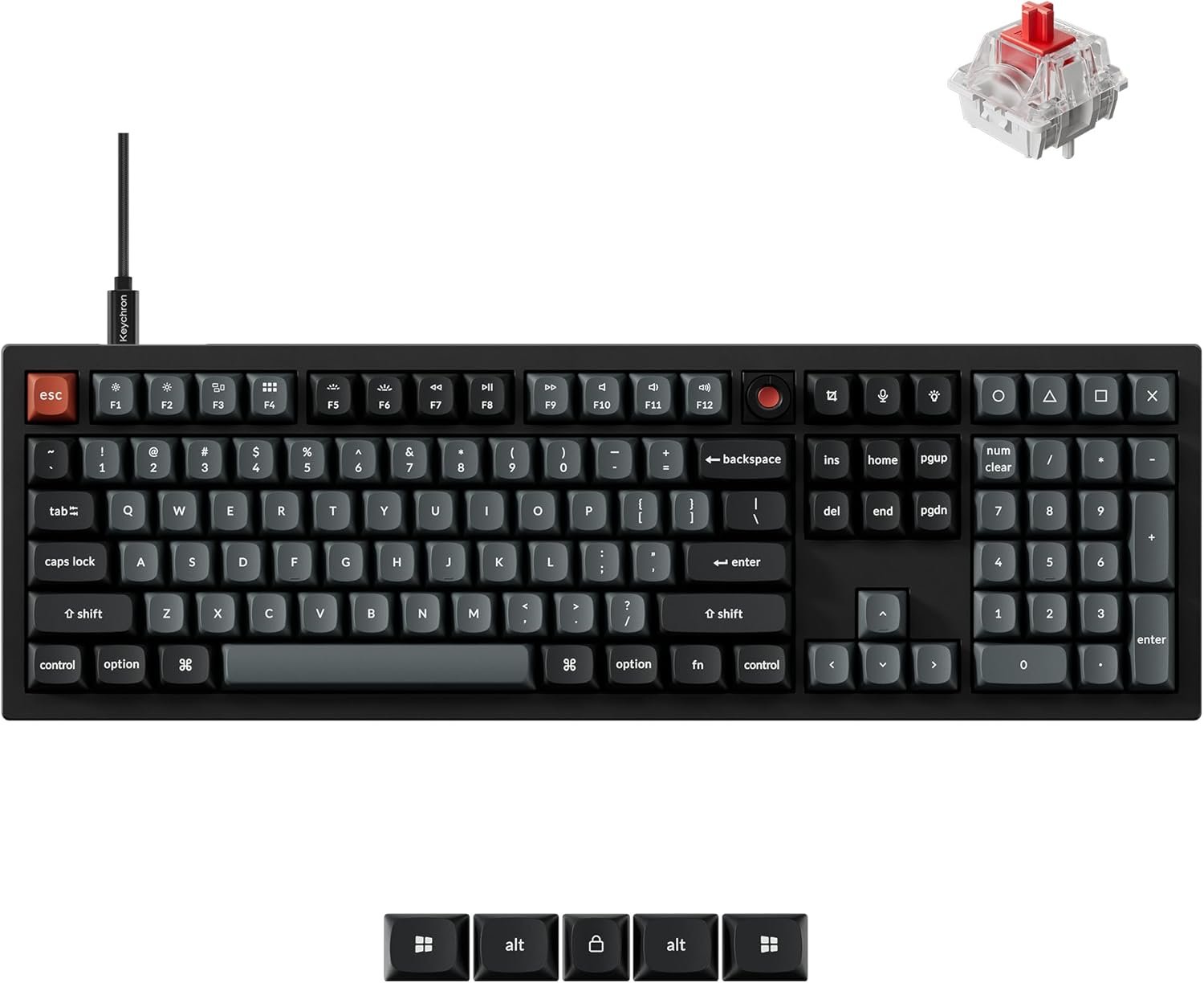 Keychron V6 8K Full Size Wired Mechanical Keyboard with Programmable Knob, 8000 Hz Polling Rate, OSA PBT Keycaps, Hot-swappable Super Red Switchs, RGB Backlit for Mac Windows Linux
