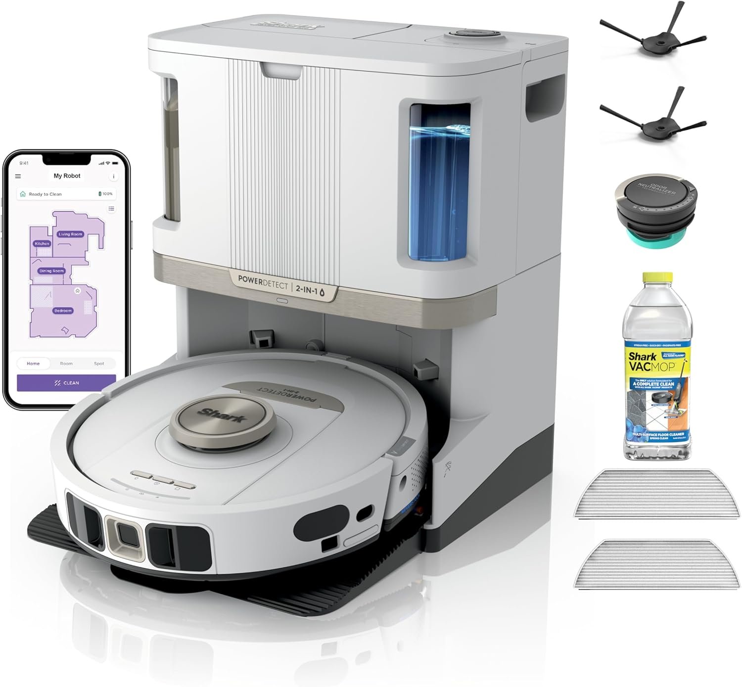 Shark Robot Vacuum & Mop, Self-Empty, Self-Refill & Self-Clean, Robot Vacuum & Mop with Bagless, 60-Day-Capacity HEPA Self-Empty Base, 30-Day-Capacity Refill Tank, White, RV2820ZEWH