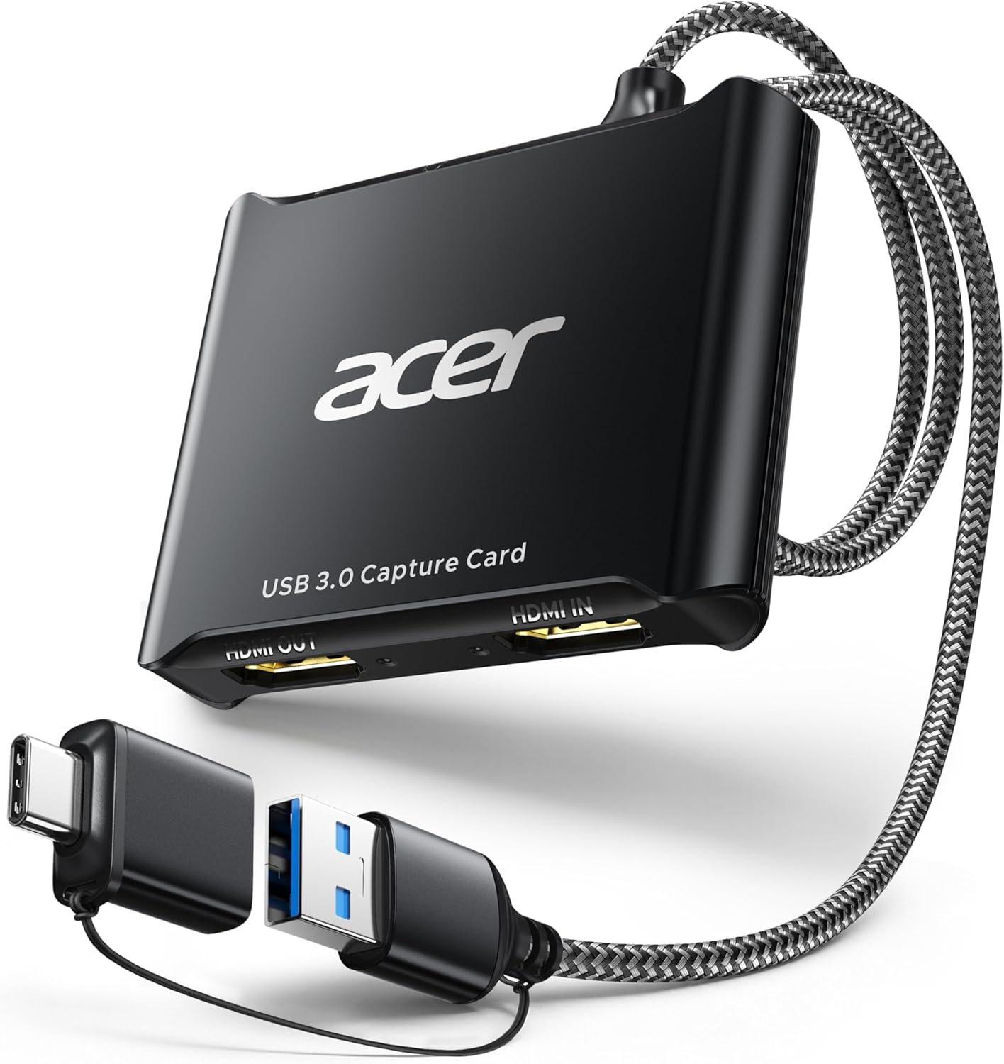 acer USB 3.0 Video Capture Card, HDMI Capture Card for Streaming with 4K Loop-Out & USB A/C | 1080P 60Hz HD | Video Audio Game Capture for PS5/PS4/Switch2/Xbox/Camera/PC/Mac – Black