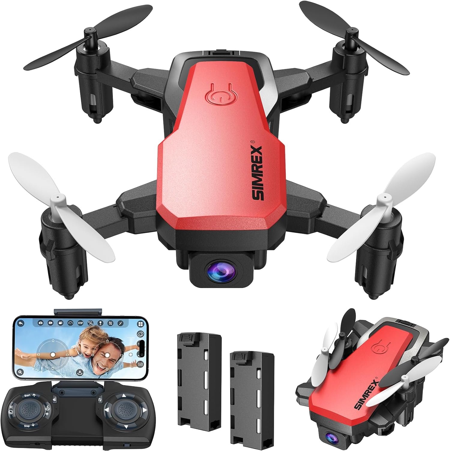 SIMREX Mini Drone with 720P Camera for Kids & Beginners – Foldable RC Quadcopter, Optical Flow Positioning, Altitude Hold, 3D Flip, 2 Batteries 20Min Flight, Safe & Easy Indoor Outdoor Flying Toy Gift, Red