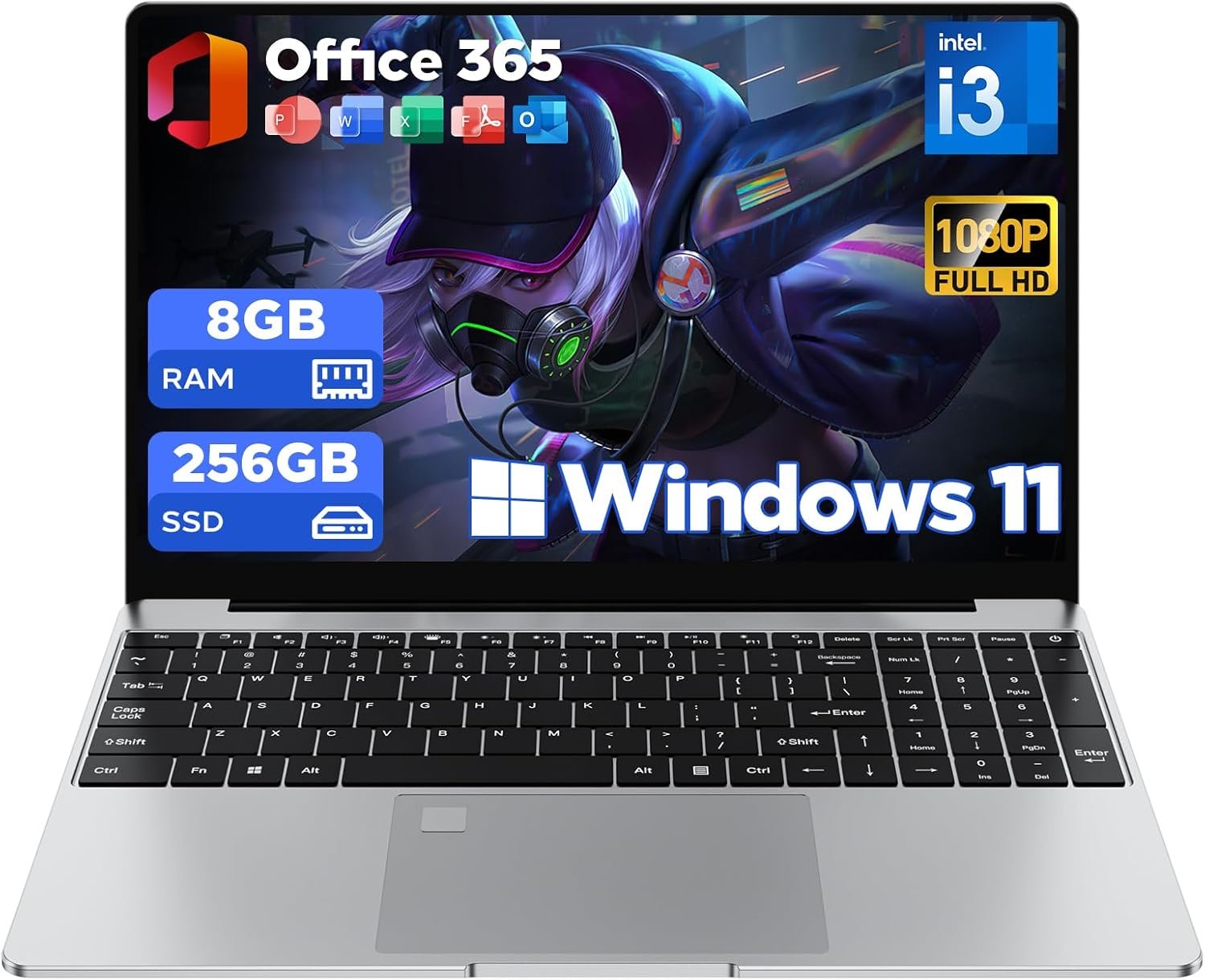 2026 Latest 15.6” for Windows 11 Laptop Computer, Core i3-7020U Laptop 8GB RAM 256GB SSD, 32GB+2TB Expandable, FHD IPS Display & Backlit Keyboard, Fingerprint Unlock, Office, Wi-Fi, BT5.2, HDMI, USB