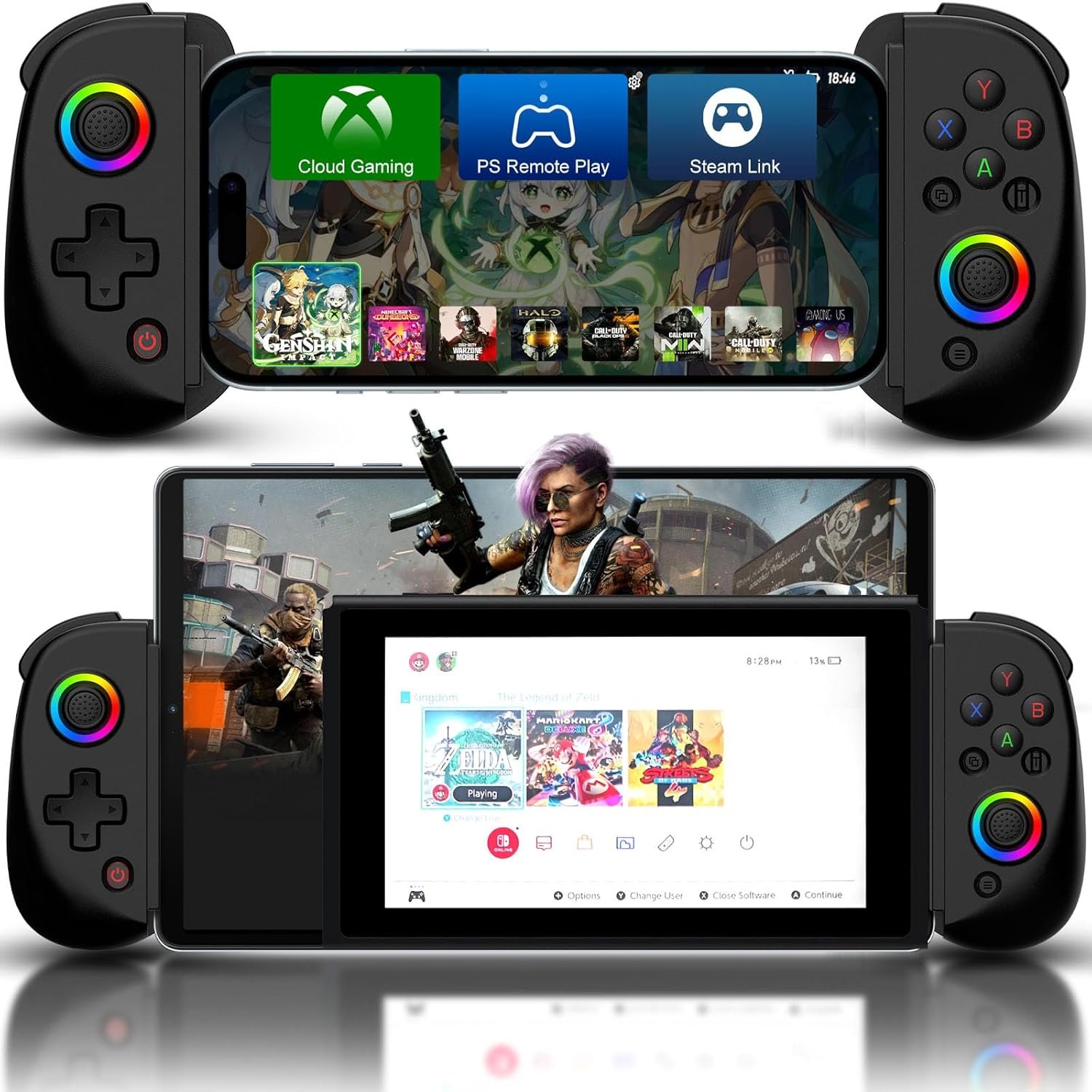 Joso Mobile Gaming Controller for iPhone/iPad/Tablet, Android Wireless Controller with Hall Effects Joysticks, Support PC/Switch, Play Cloud Games/PS Remote Play/COD/Genshin Impact & More – Black