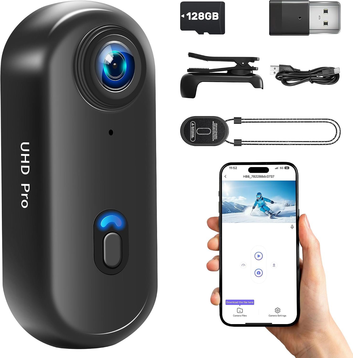 4K Body Camera, WiFi Action Camera with 128GB Card, Hands-Free POV Cameras, Mini Body Cam with Magnetic Clip, Wearable Small Body Camera, Portable Camcorder for Working, Vlogging, Fishing, Travel