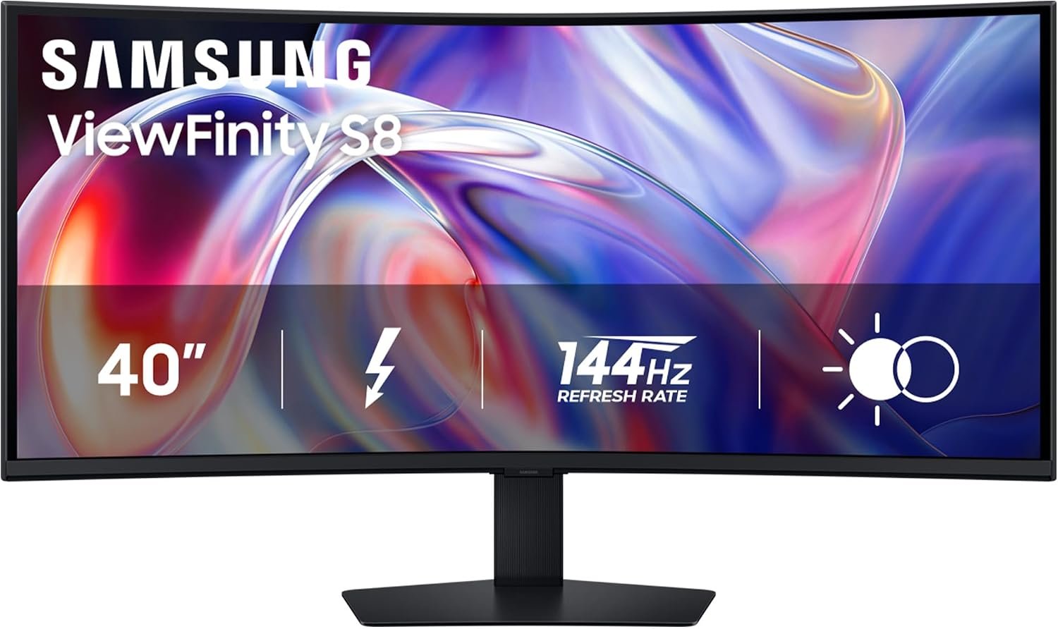 Samsung 40″ ViewFinity S8 (S85TH) Curved Monitor – 5K2K WUHD Resolution, 144Hz, Built-in Speakers, HDR10+, Thunderbolt 5, AMD FreeSync Premium, Height/Tilt/Swivel Stand, KVM Switch, LS40H850TANXZA