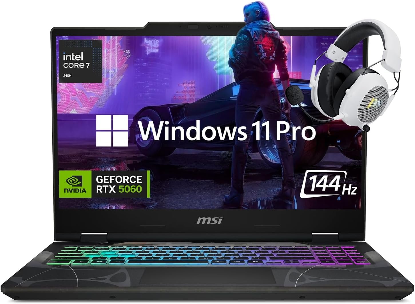 msi Cyborg 15.6” FHD 144Hz Gaming Laptop, Intel Core 7-240H, NVIDIA GeForce RTX 5060, 32GB RAM, 2TB SSD, RGB Backlit Keyboard, Wi-Fi 6E, HD Webcam, Windows 11 Pro, Black, w/Mytrix Accessory