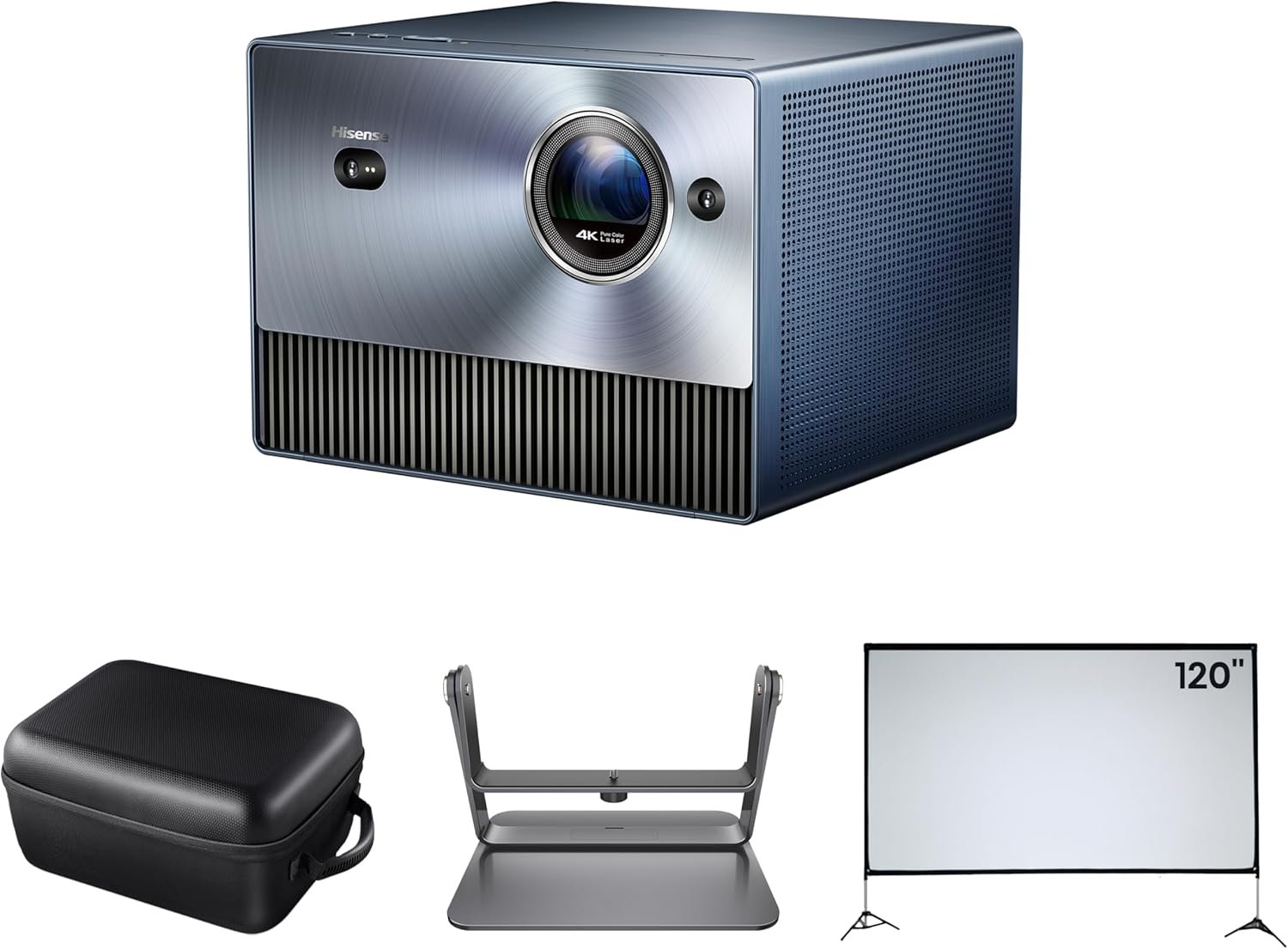 Hisense C1 Bundle, 120″ Outdoor Screen, Carry Case, Gimbal Included, 4K UHD Triple Laser Portable Projector, Up to 300″, Smart OS, Dolby Vision HDR, 110% BT.2020 Color Gamut (Renewed)