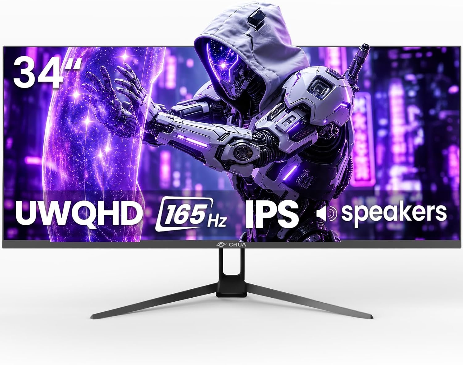 CRUA 34″ Ultrawide Gaming Monitor 165Hz, UWQHD 3440×1440 IPS Computer Monitor, 21:9 Wide Screen, FreeSync, PIP/PBP, 120% sRGB, Built-in Speakers, HDMI 2.0 & DP 1.4, Wall Mount&Tilt Adjustable