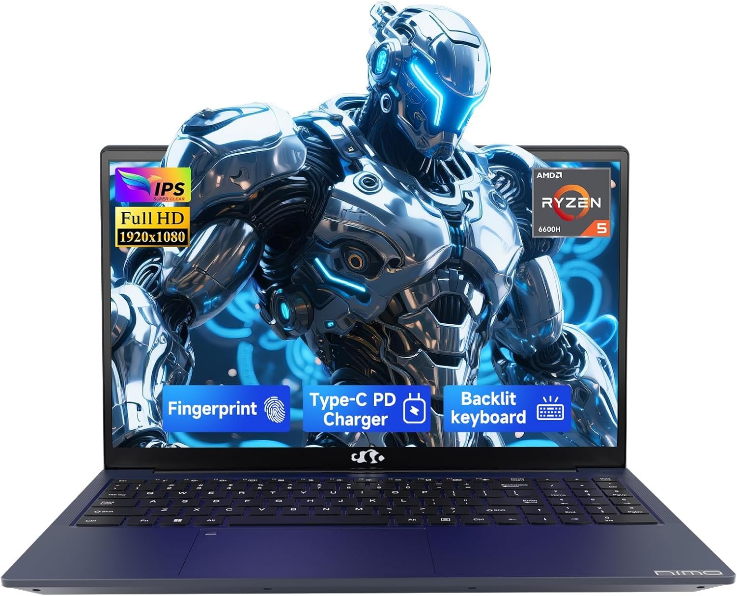 NIMO 15.6″ IPS FHD-Gaming-Laptop,AMD Ryzen 5 6600H 16GB DDR5 RAM 512GB SSD (Beat i5-1335U, 6 Cores Up to 4.5GHz) AMD Radeon 660M GPU-Computer with 100W Type-C Backlit Keyboard Fingerprint