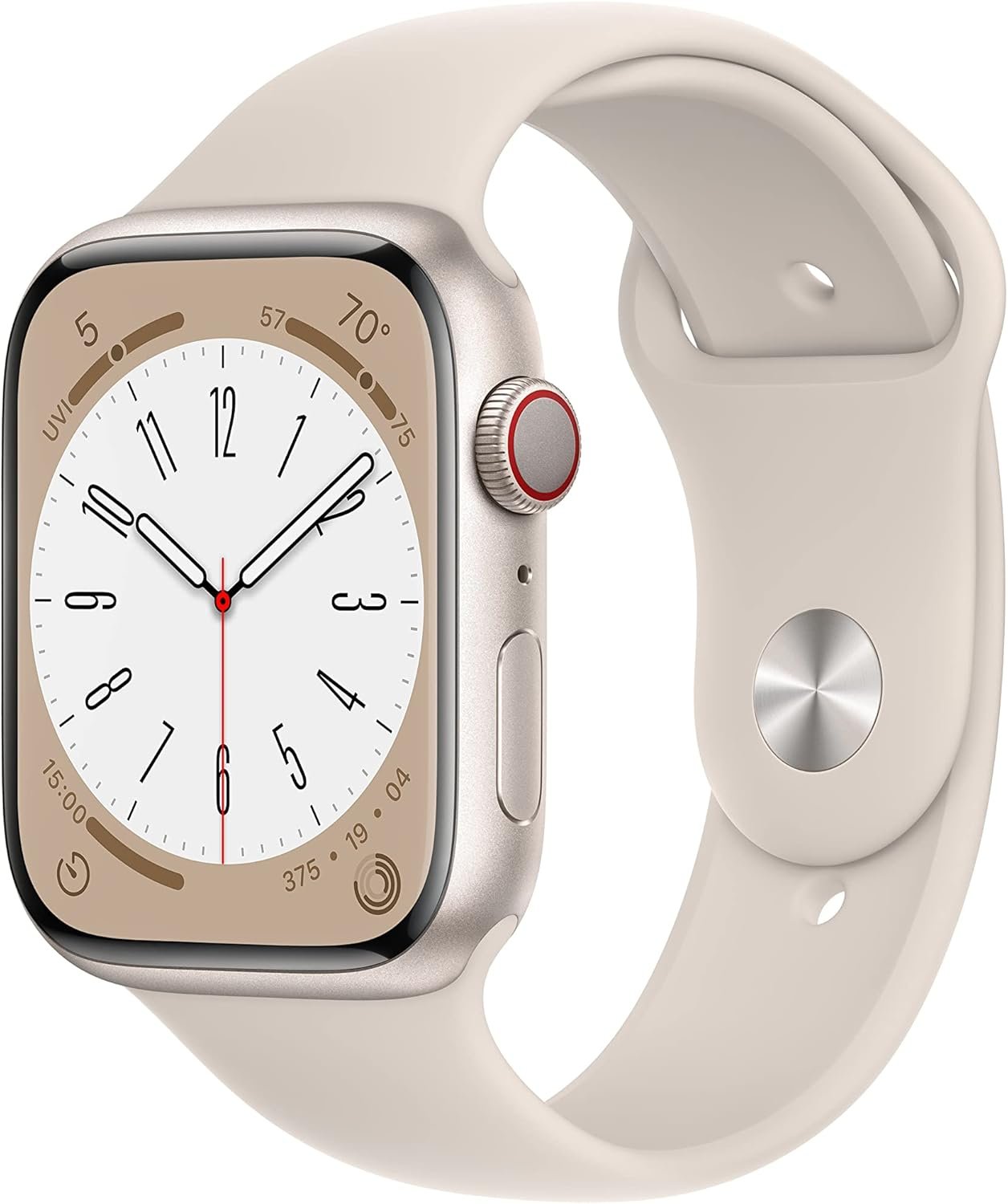 Apple Watch Series 8 [GPS + Cellular, 45mm] – Starlight Aluminum Case with Starlight Sport Band, M/L (Renewed)
