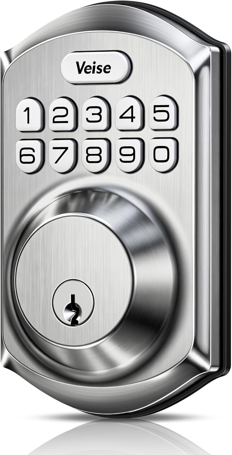 Veise VE001 Keyless Entry Door Lock with Keypad, Electronic Keypad Deadbolt for Front Door, 20 User Codes & One-Time Passcode, Auto Lock, IP55 Waterproof, Easy Installation for Home Apartment Rental