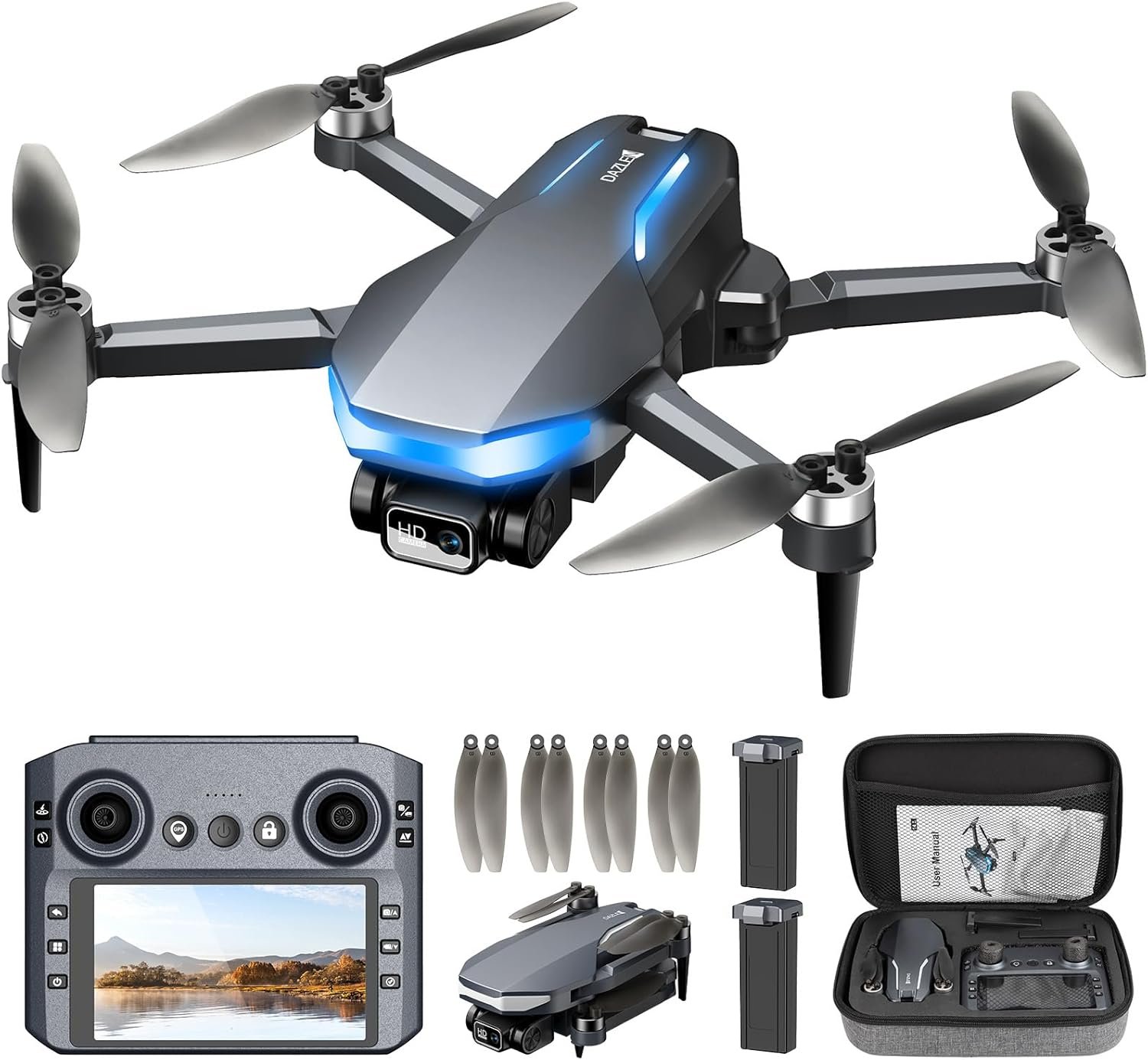 GPS Drone with Camera for Adults, 2K FPV Drone with 4.5″ Screen Remote Controller, Brushless Motor, Auto Return, Follow Me, Tap Fly & Circle Fly, Long Flight Time Foldable Quadcopter for Beginners