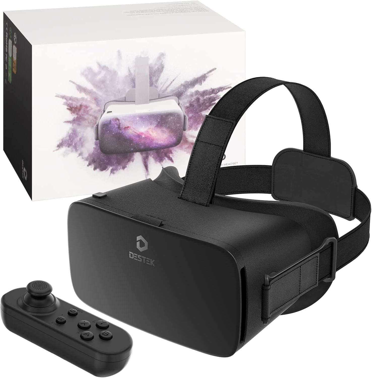 DESTEK V5 VR Headset for Kids & Phone (5.5-7.0in Screen) w/Controller & 128 Premium VR Apps, Touch Button for YouTube VR Movie,110° FOV Anti-Blue Light HD Lenses for iPhone & Samsung