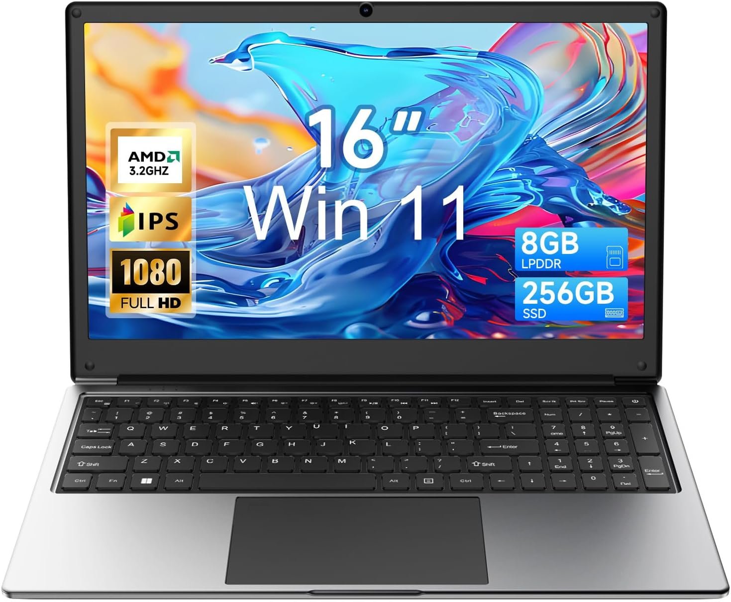 16 inch Laptop Computer,8GB RAM 256GB SSD Storage Laptop PC,with AMD A9 Processor(up to 3.2GHz),IPS FHD Display,Win11,Students & Work Notebook Computer,Cooling System,9000mAh Battery