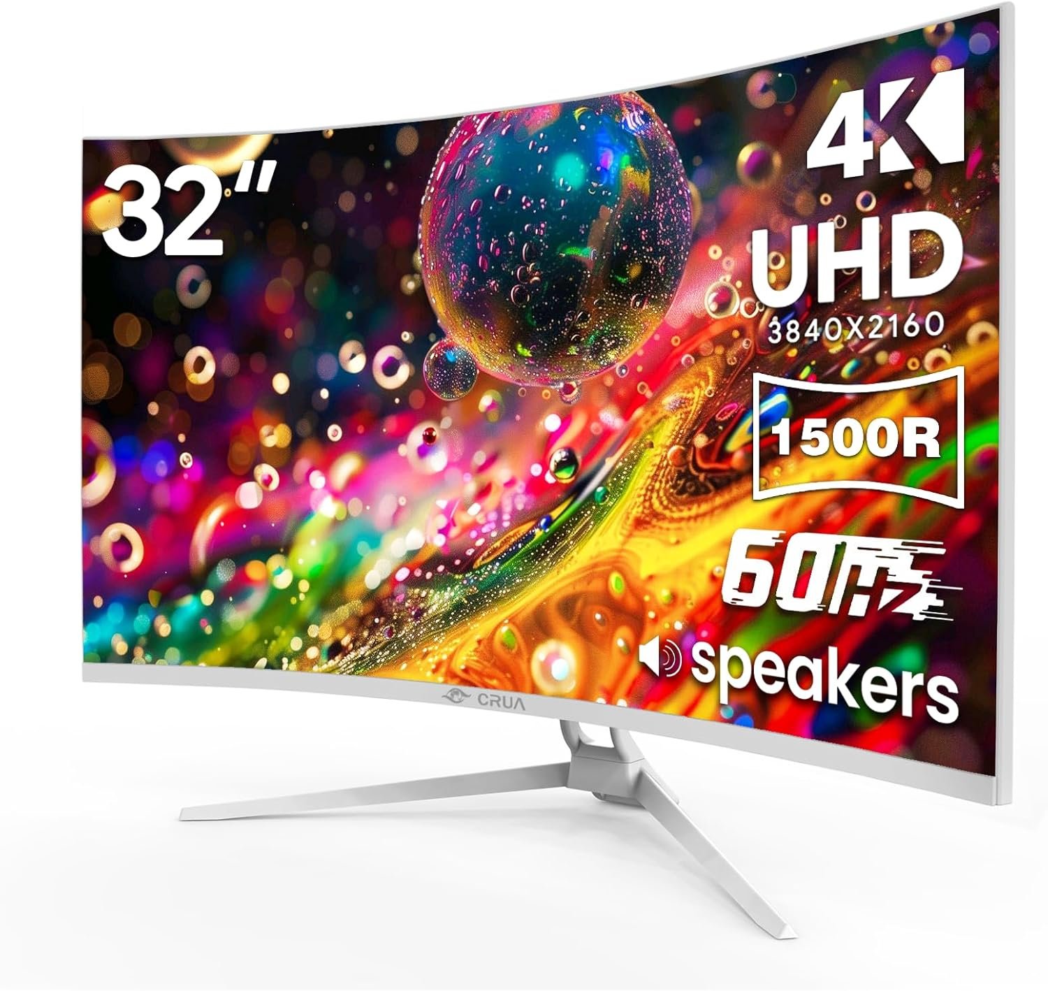 CRUA 32″ White Curved Monitor, 4K UHD(3840*2160P) 1500R VA Screen, 60Hz Computer Monitor Supports AMD Freesync, 120% sRGB, Built-in speakers, Blue Light Filter,Wall Mountable Installs(HDMI 2.0/DP 1.4)
