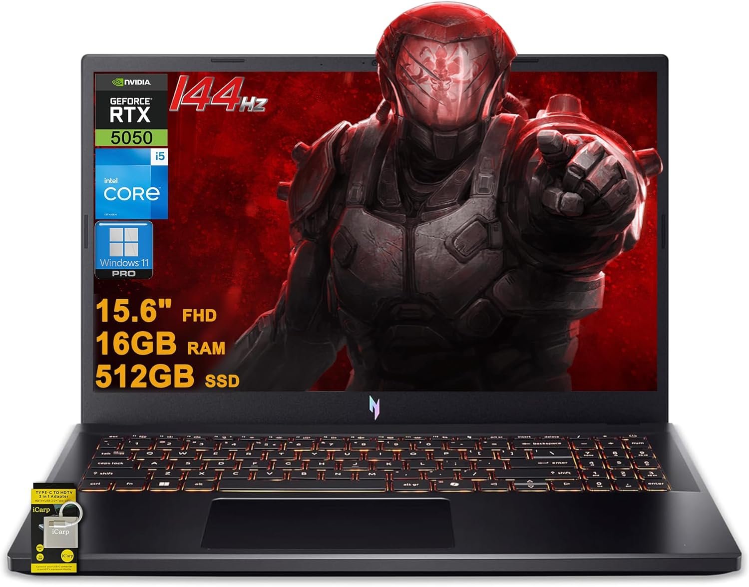acer Nitro V 15 Gaming Laptop 15.6″ FHD IPS 165Hz Intel 8-core i5-13420H 16GB DDR4 512GB SSD GeForce RTX 5050 GDDR7 DLSS4 (Up to 440 AI Tops) Backlit Thunderbolt WiFi6 Win11Pro ICP Hub
