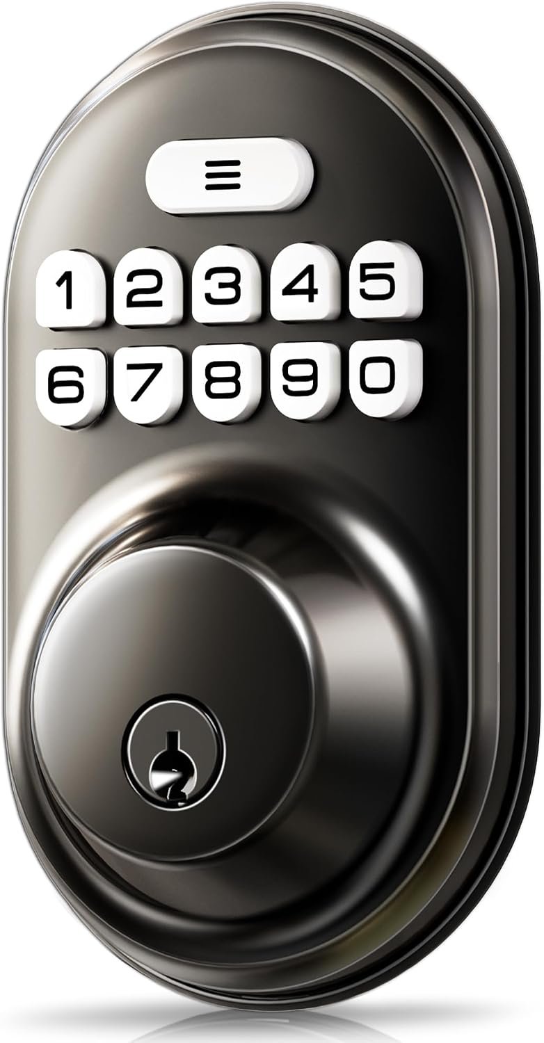 Veise Keyless Entry Door Lock, Electronic Keypad Deadbolt, Keyed Entry, Auto Lock, Anti-Peeking Password, Back Lit & Easy Installation Design, Matte Black