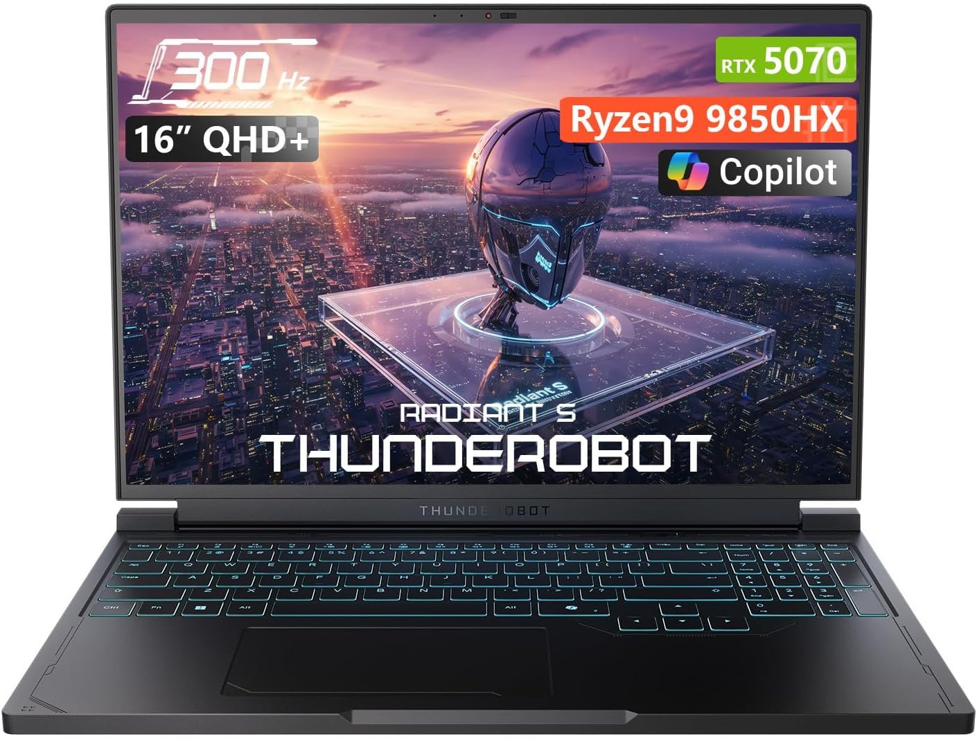 Thunderobot Radiant 16S R9 5070 300Hz Gaming Laptop, 16″ QHD+ 2.5K, AMD Ryzen 9 9850HX, GeForce RTX 5070, up to 300Hz Hummingbird Display, 32GB DDR5, 1TB SSD, RGB Backlit KB, Wi-Fi 6, Win 11 Home
