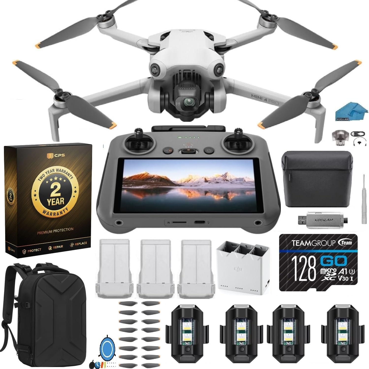DJI Mini 4 Pro Fly More Combo (RC 2 Screen Remote) 4K HDR Drone Bundle | Under 249g, 3 Batteries, 128GB SD Card, Strobe Lights, 2-Year Extended Warranty