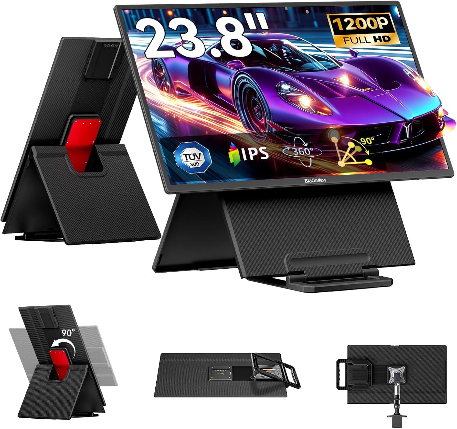 Blackview 24″ Large Portable Monitor,1080P FHD 100Hz IPS Laptop Monitor Extender with Rotating Stand & VESA, Built-in Speakers, Portable Second Screen with USB-C HDMI for Work Gaming Office Home