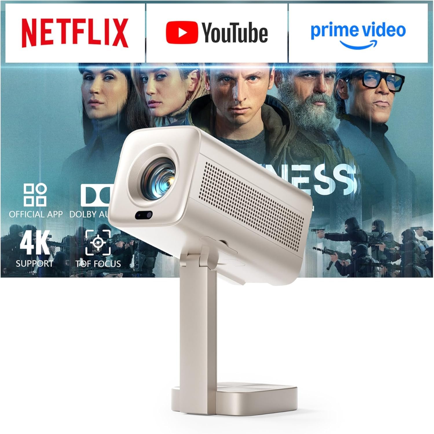[Officially-Licensed APP & DoIby Audio] Mini Projector with WiFi and Bluetooth, VOPLLS 1500 ANSI Smart Portable Outdoor Projector 4K Support with TOF Real-Time Focus, Native 1080P Movie Projector
